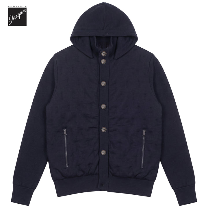 Navy Blue Merino Wool Hooded Hybrid Jacket - Phil Petter