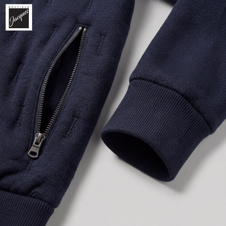 Navy Blue Merino Wool Hooded Hybrid Jacket - Phil Petter