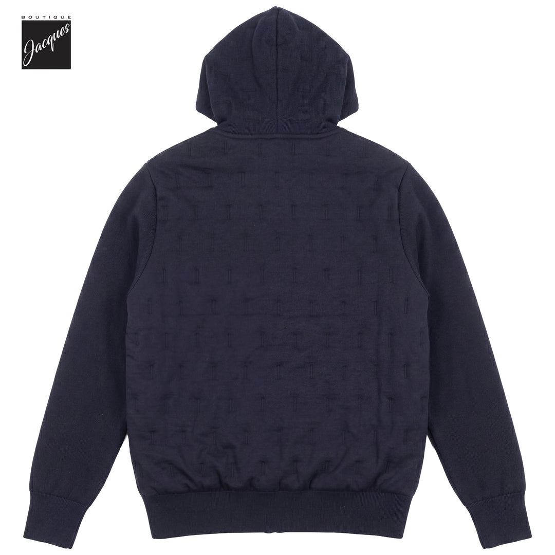 Navy Blue Merino Wool Hooded Hybrid Jacket - Phil Petter