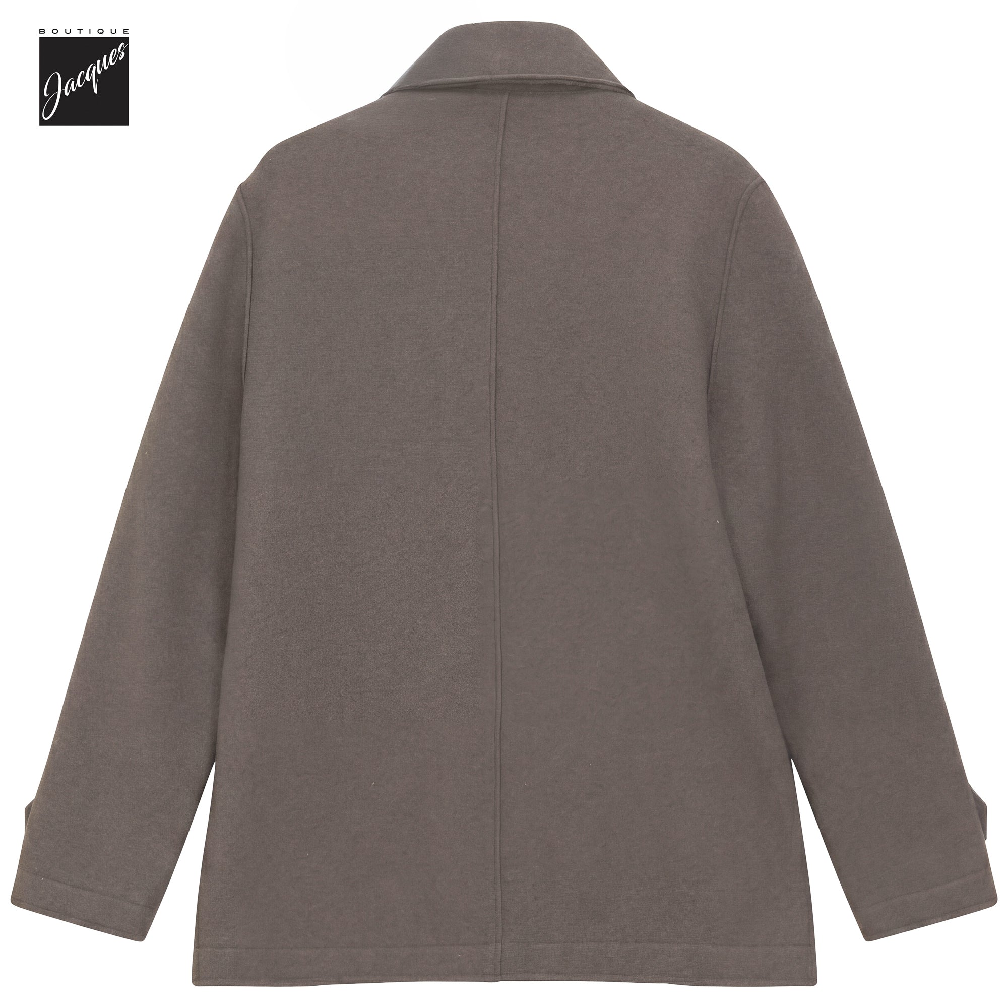 Taupe boiled wool laser-cut double-breasted caban coat by Phil Petter