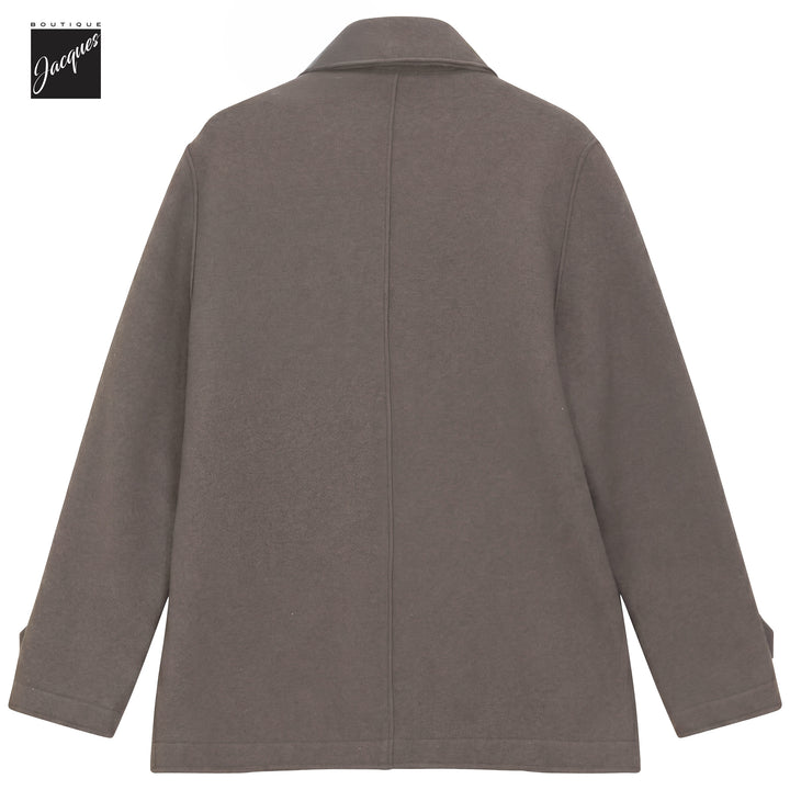 Taupe Boiled Wool Laser Cut Double-Breasted Caban Jacket - Phil Petter