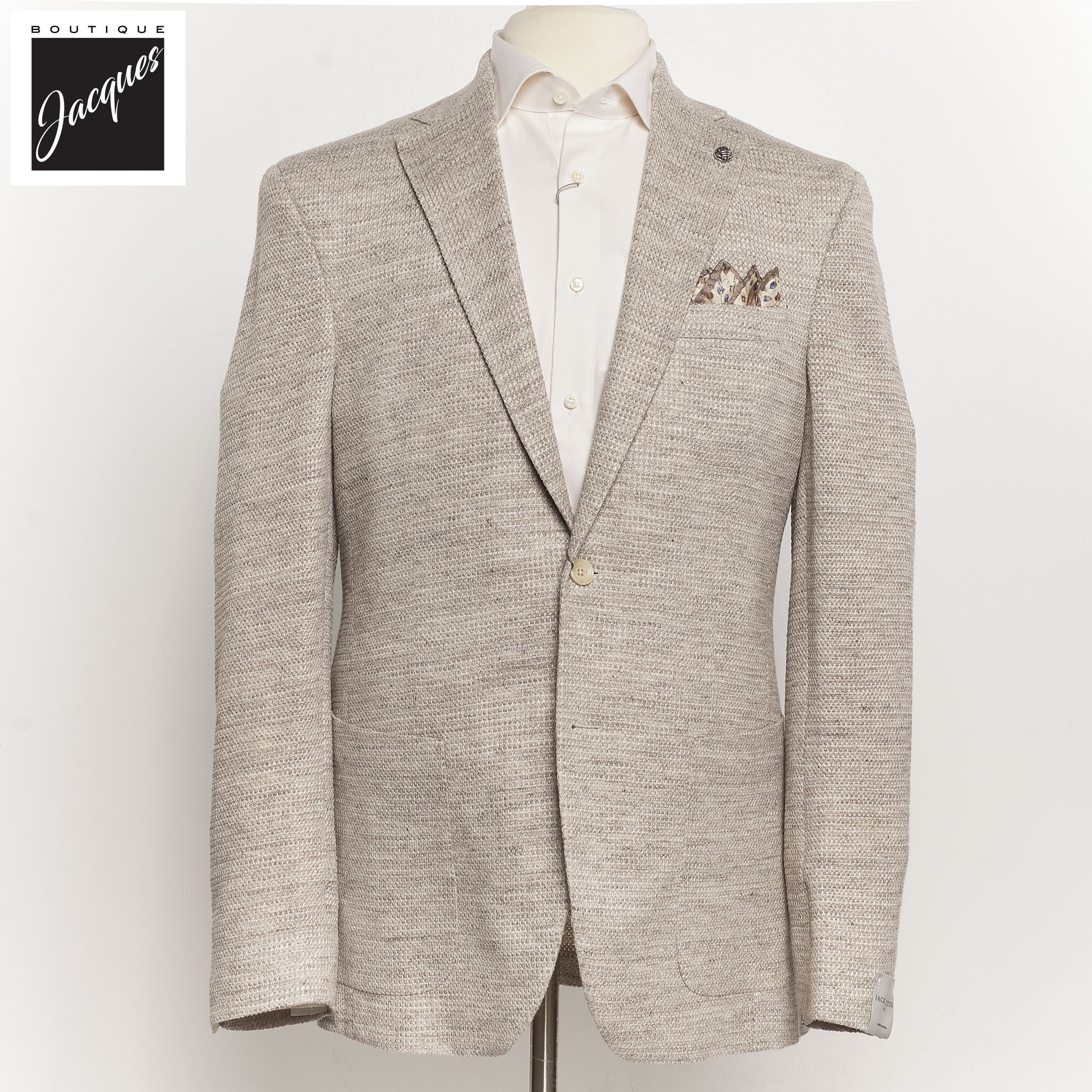 Oatmeal Woven Knit Linen/Wool/Silk Hartford Contemporary Fit Sport Jacket - Jack Victor
