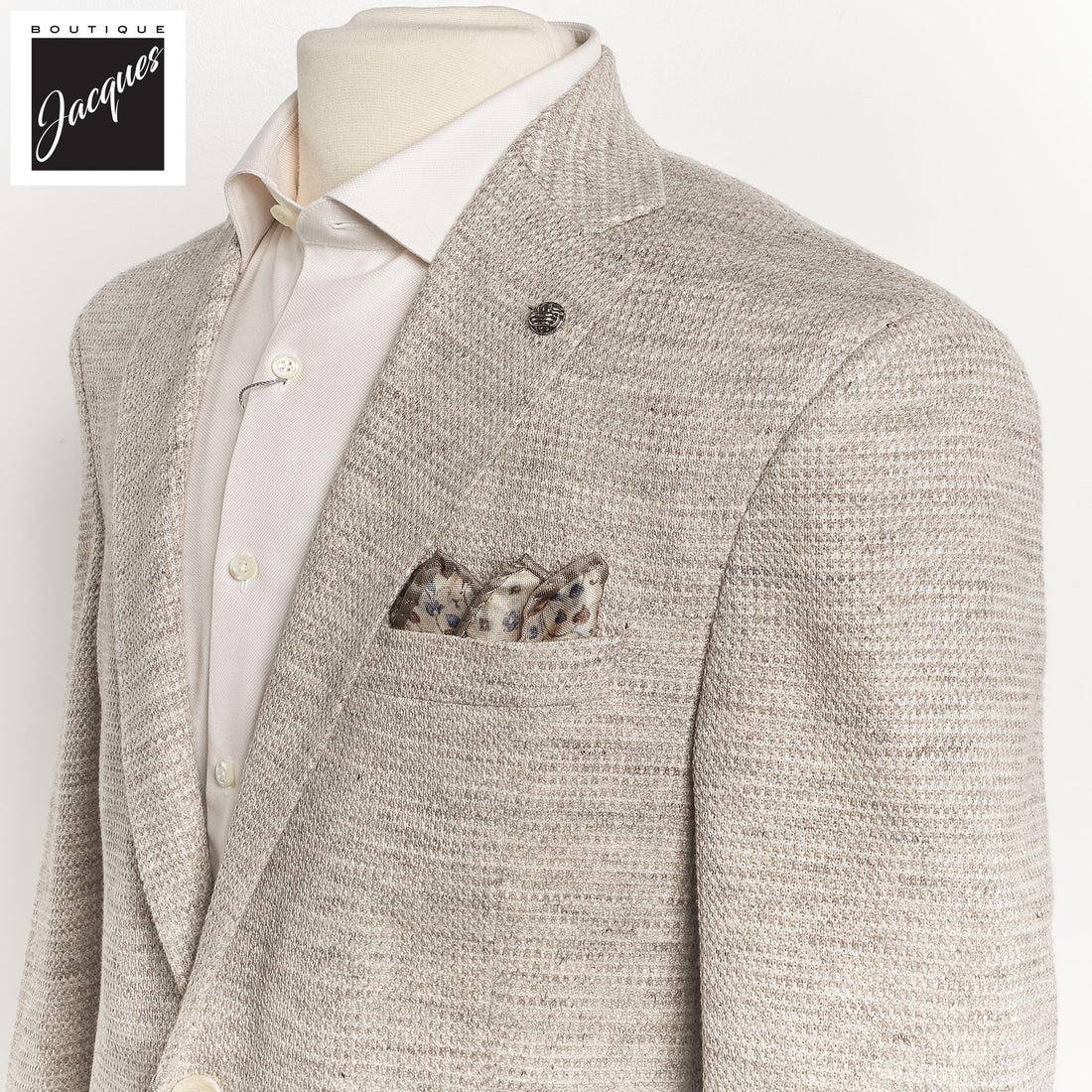Oatmeal Woven Knit Linen/Wool/Silk Hartford Contemporary Fit Sport Jacket - Jack Victor