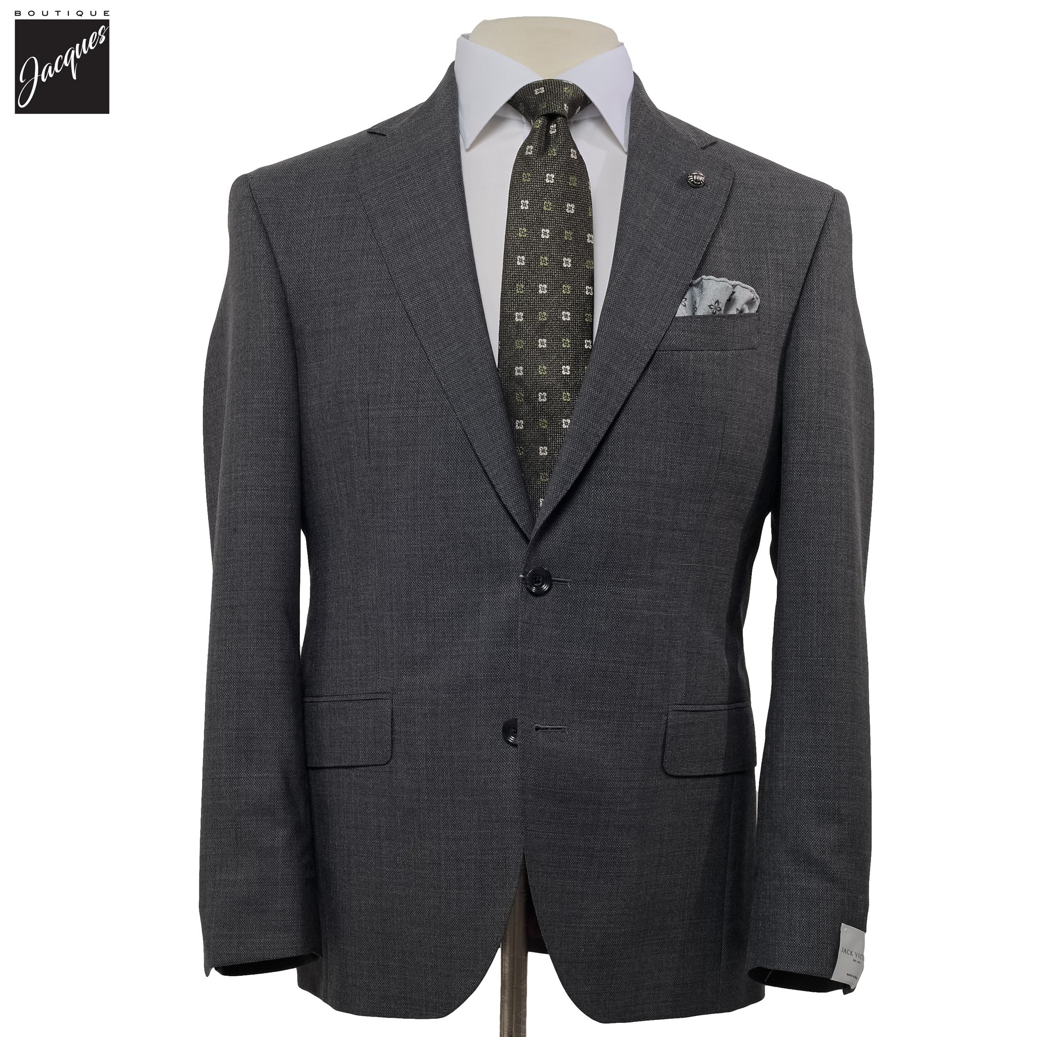 Charcoal Semi-Solid Wool Stretch Dean Contemporary Fit Suit - Jack Victor