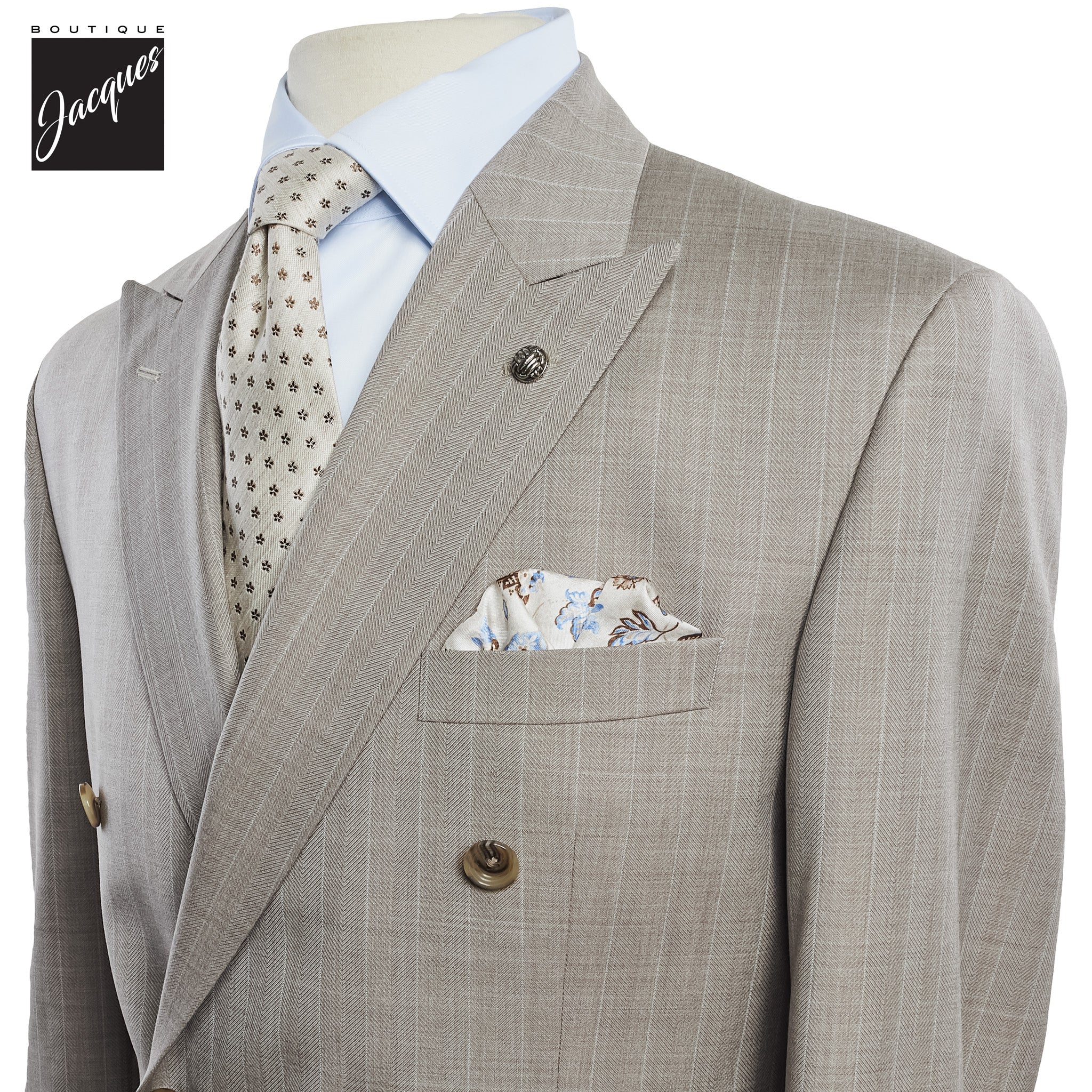Sand Striped Double Breasted Ernest Modern Fit Wool Suit - Jack Victor