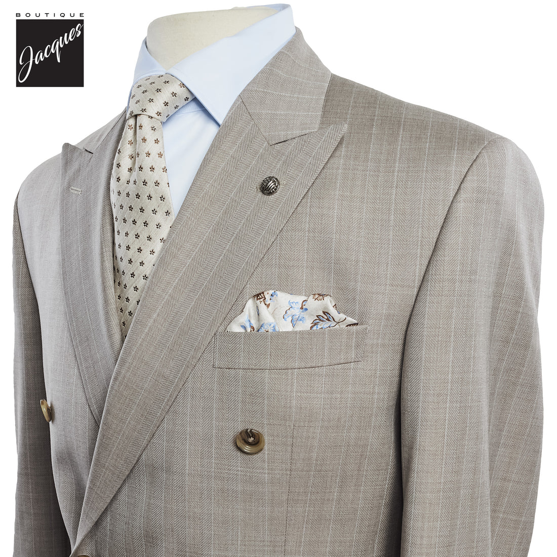 Sand Striped Double Breasted Ernest Modern Fit Wool Suit - Jack Victor