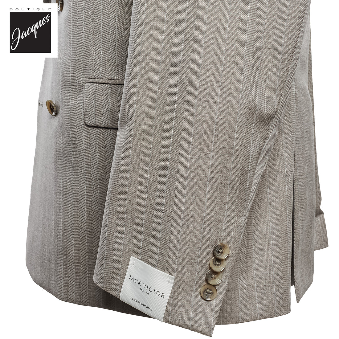 Sand Striped Double Breasted Ernest Modern Fit Wool Suit - Jack Victor