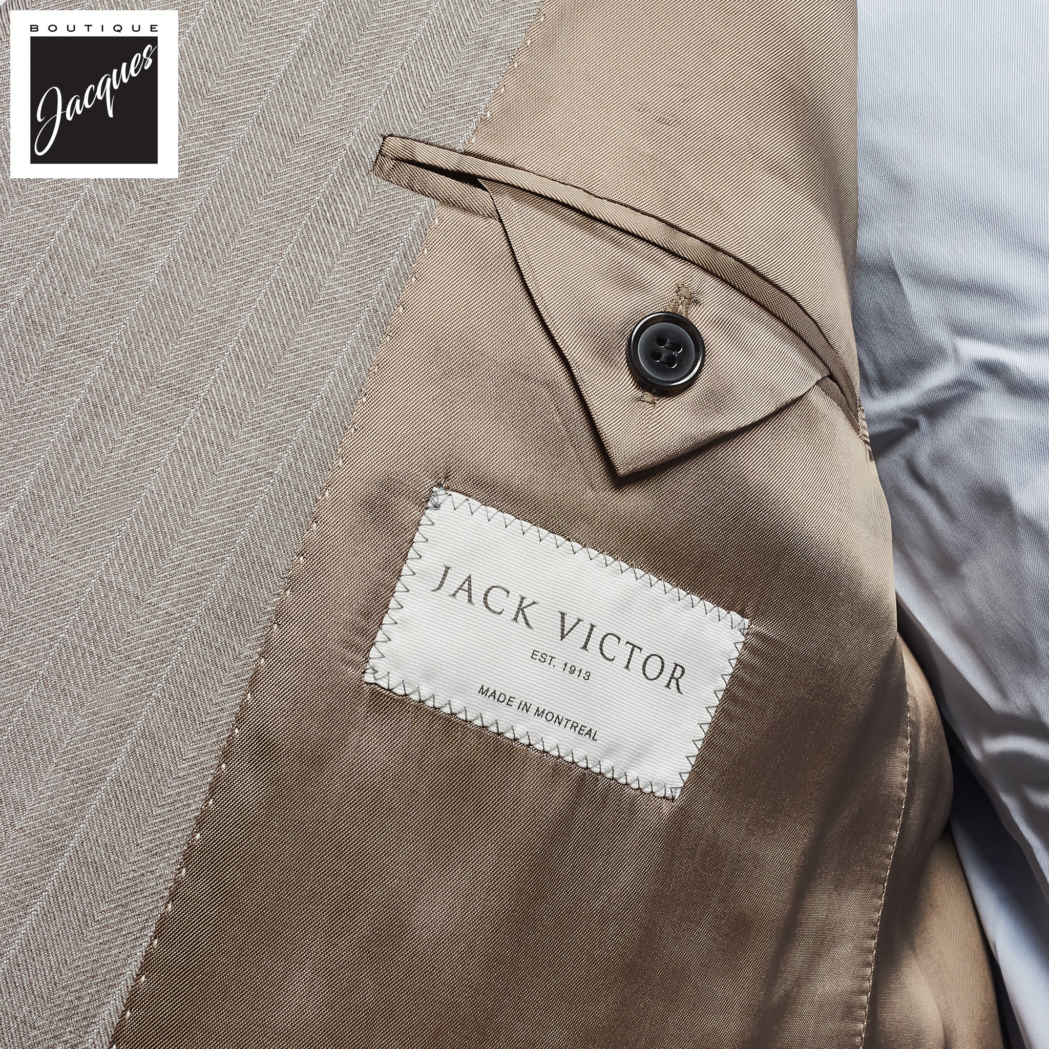 Sand Striped Double Breasted Ernest Modern Fit Wool Suit - Jack Victor