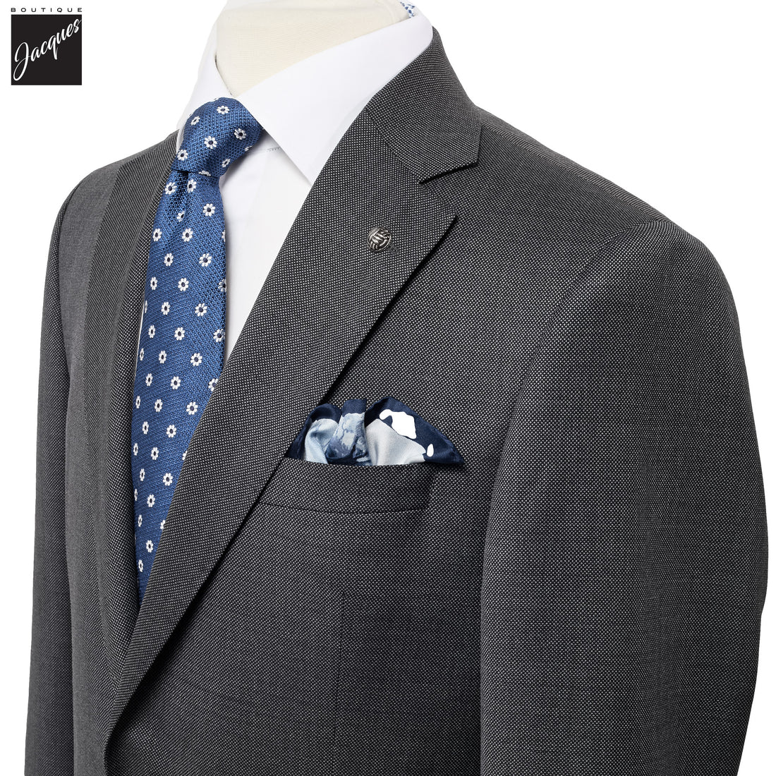 Mid Gray Semi-Solid Nailhead Esprit Modern Fit Wool Suit - Jack Victor