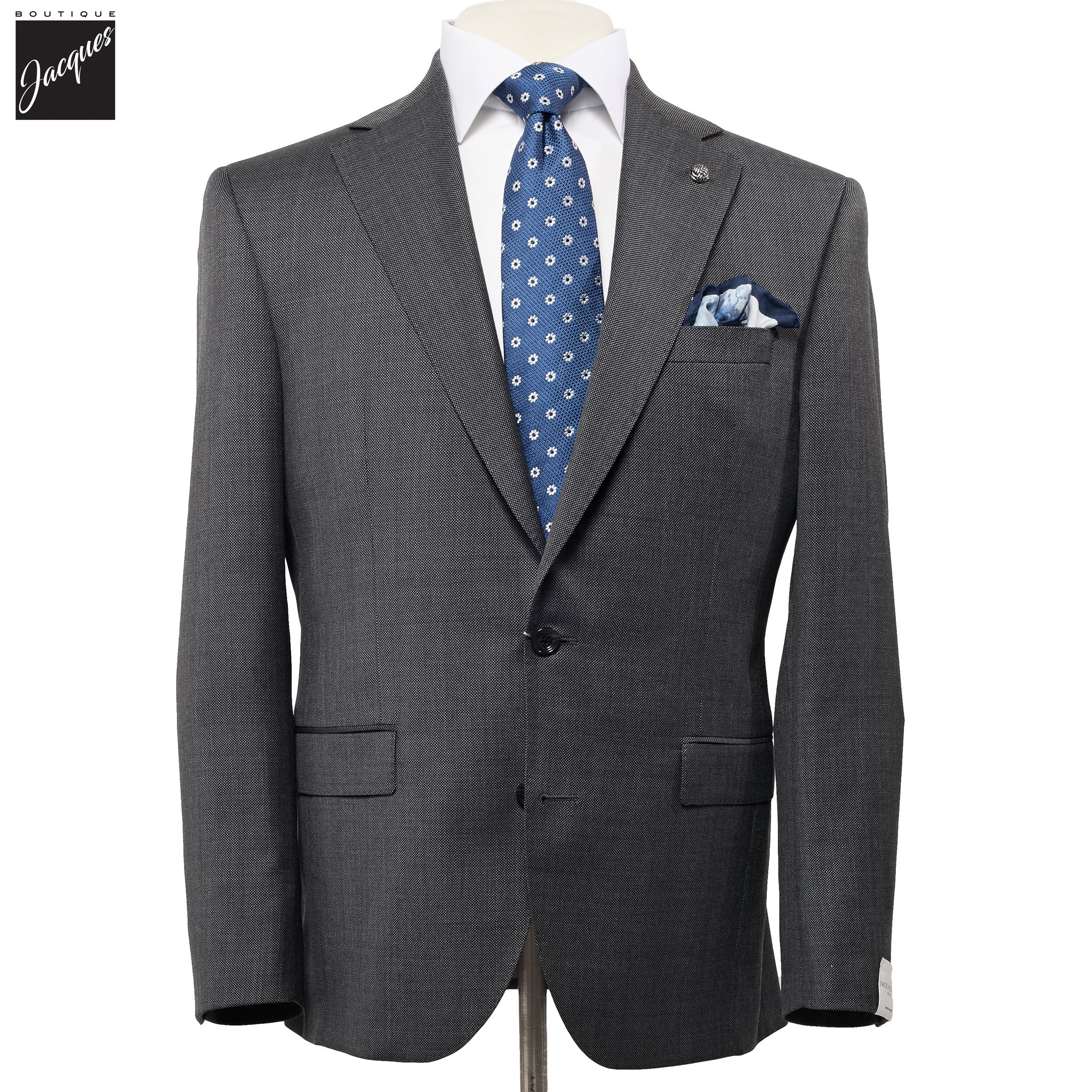Mid Gray Semi-Solid Nailhead Esprit Modern Fit Wool Suit - Jack Victor