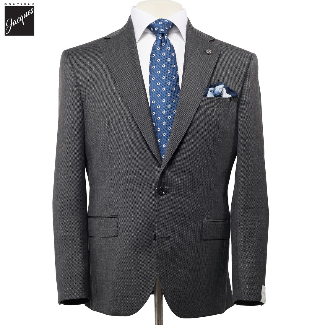 Mid Gray Semi-Solid Nailhead Esprit Modern Fit Wool Suit - Jack Victor