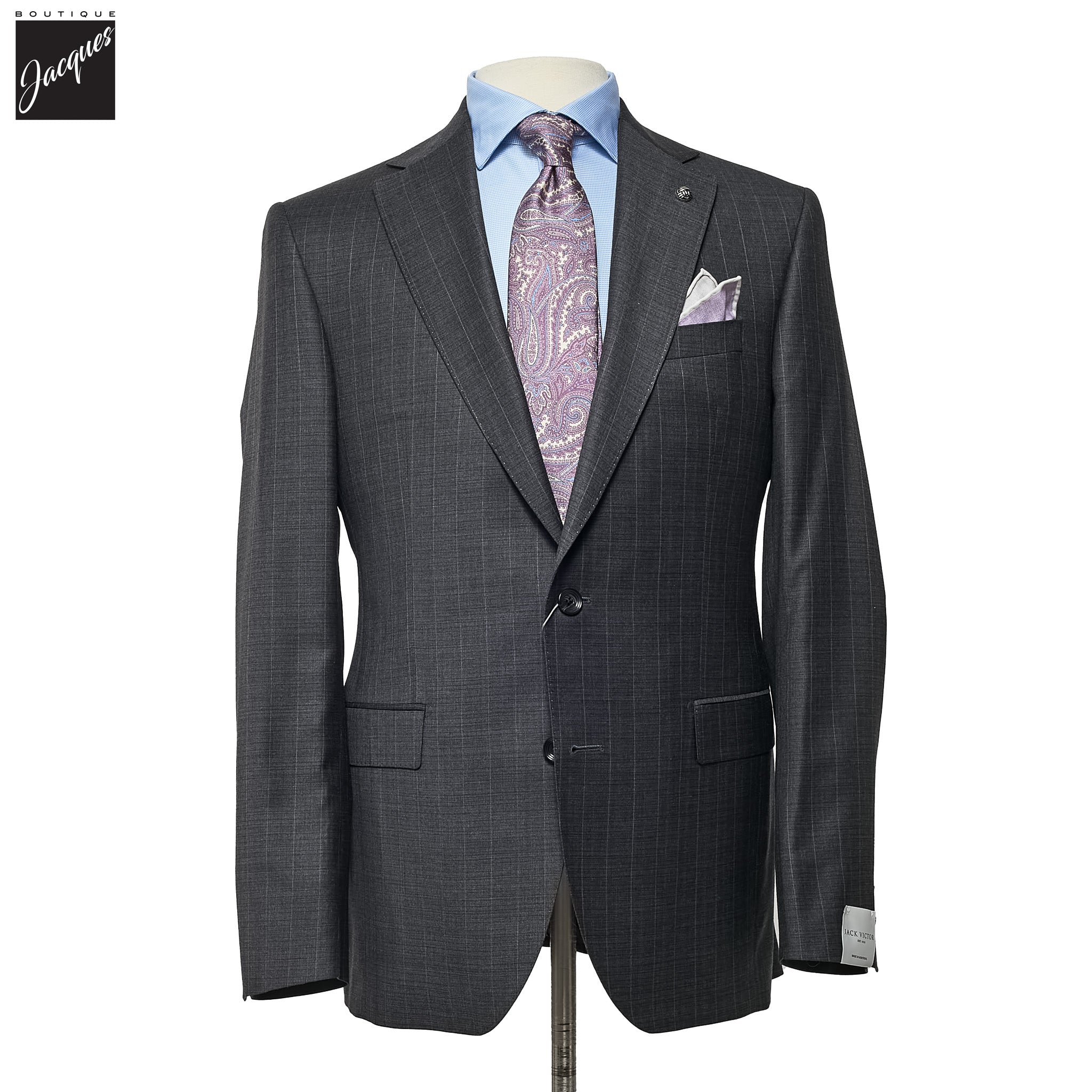 Charcoal Gray Stripe Super 150's Wool Essence Modern Fit Suit - Jack Victor 1913