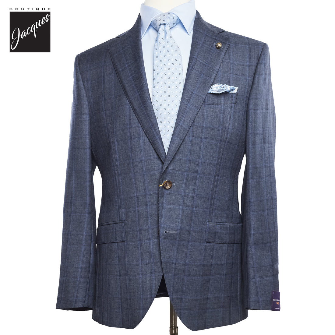 Gray with Blue Check Essence Modern Fit Loro Piana Wool Suit - Jack Victor 1913 - Boutique Jacques International