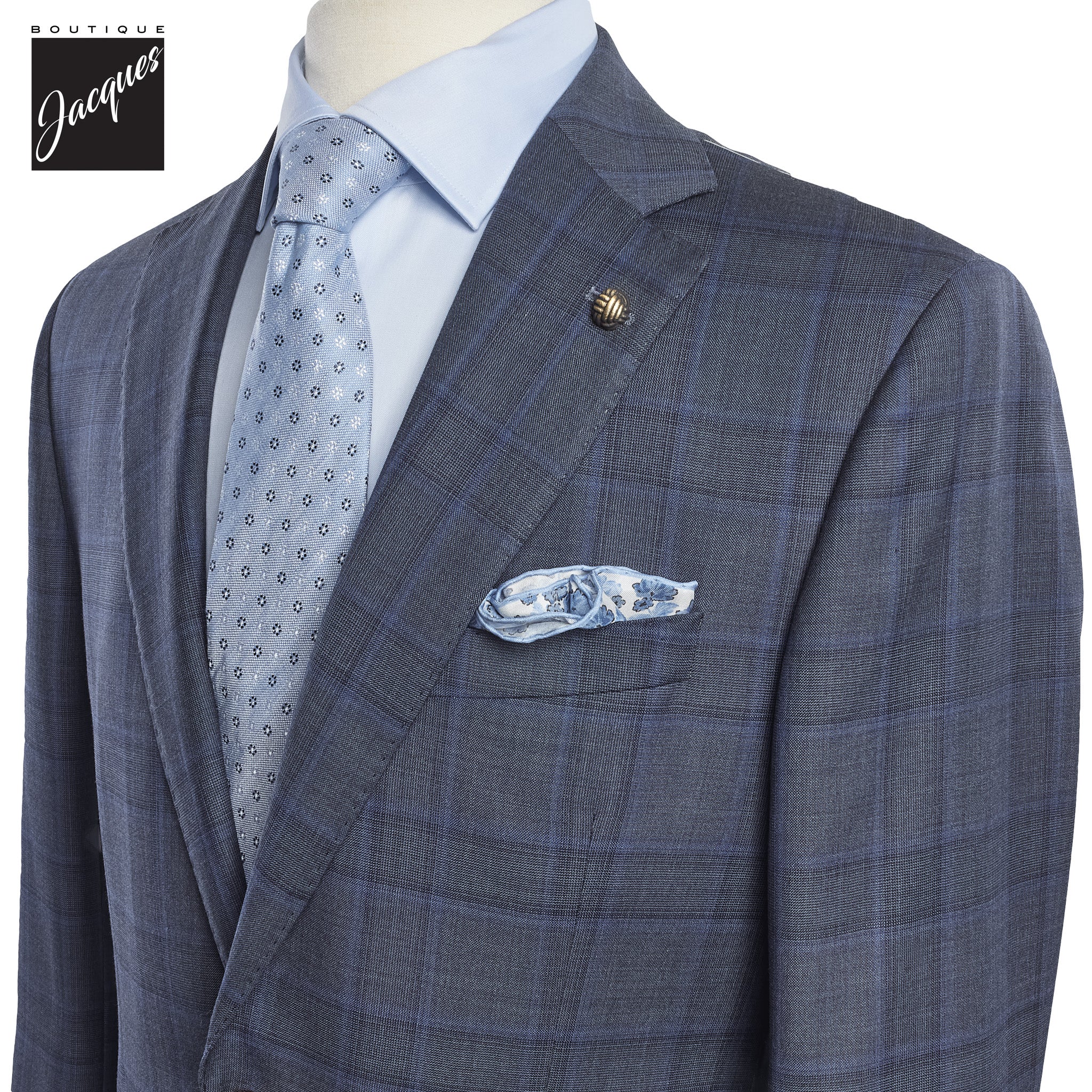 Gray with Blue Check Essence Modern Fit Loro Piana Wool Suit - Jack Victor 1913 - Boutique Jacques International