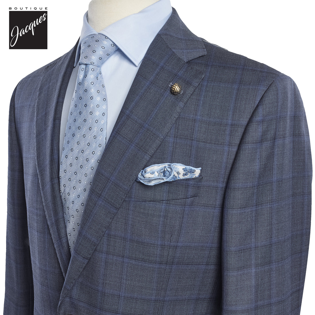 Gray with Blue Check Essence Modern Fit Loro Piana Wool Suit - Jack Victor 1913 - Boutique Jacques International