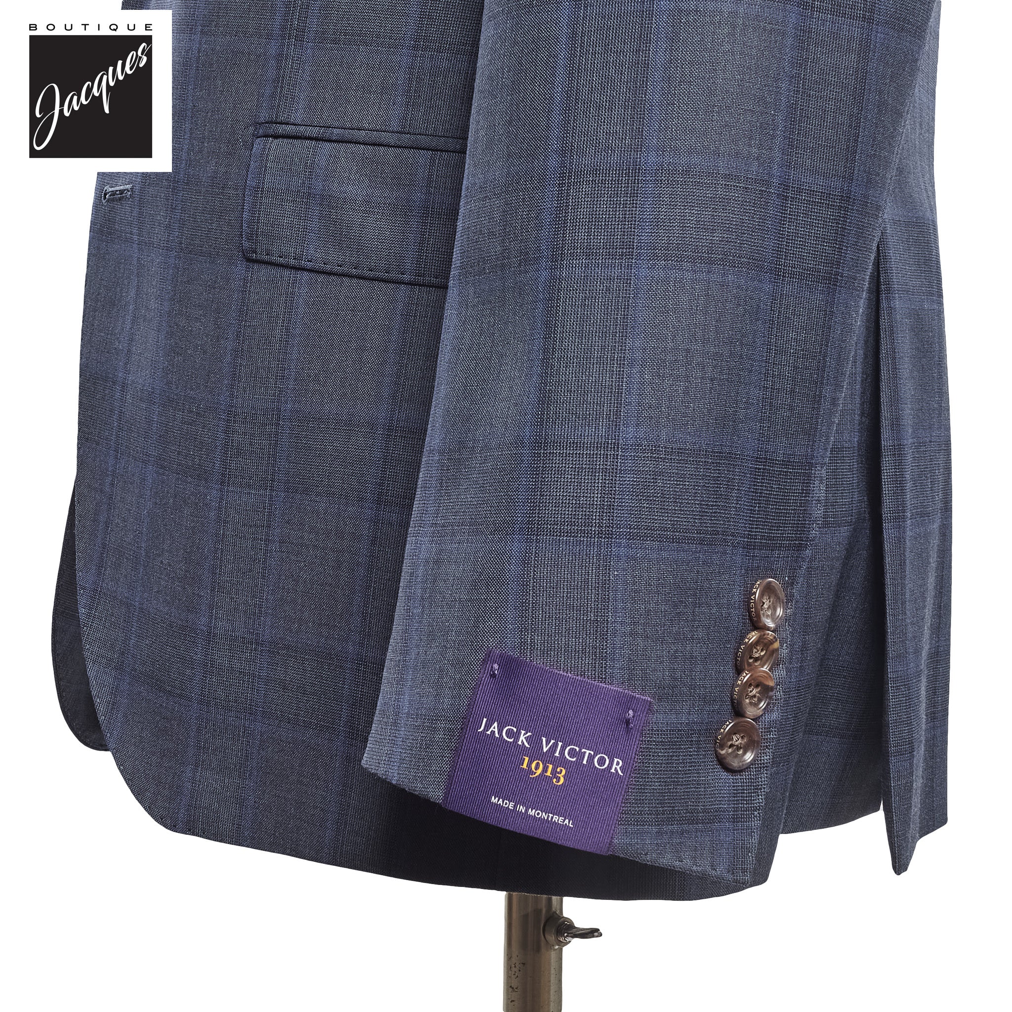 Gray with Blue Check Essence Modern Fit Loro Piana Wool Suit - Jack Victor 1913 - Boutique Jacques International