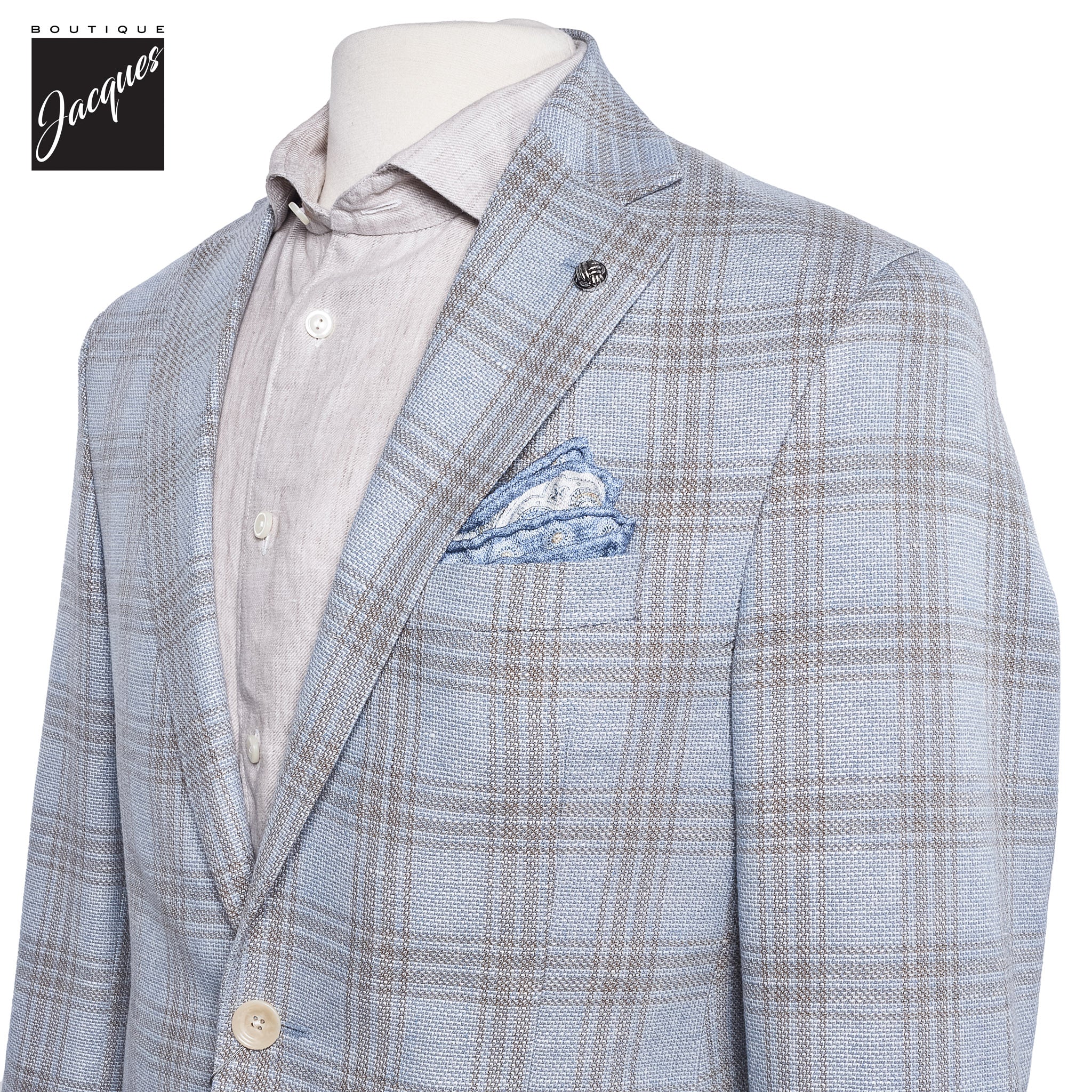 Ice Blue Glen Check Wool-Linen Knit Hampton Contemporary Fit Sport Jacket - Jack Victor