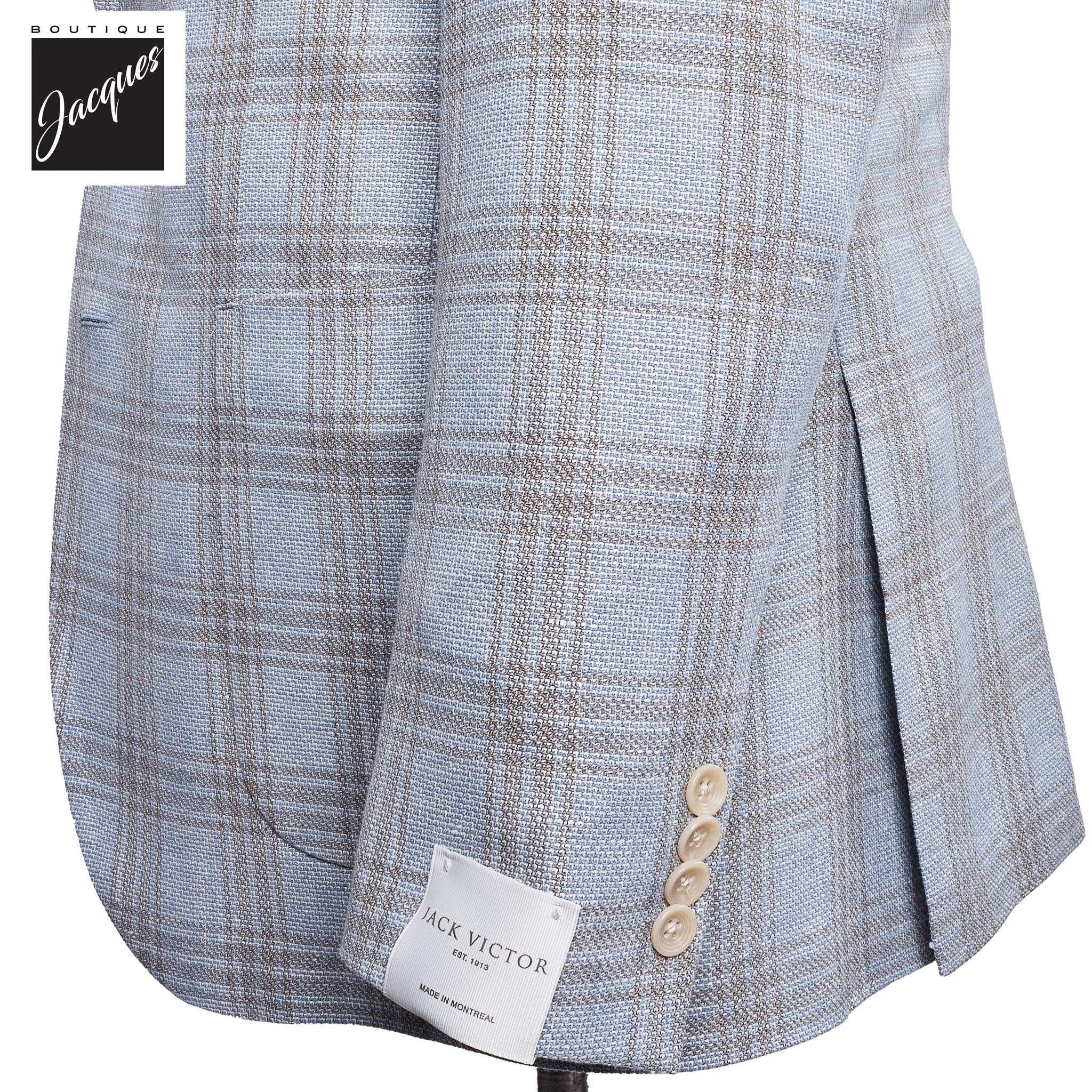 Ice Blue Glen Check Wool-Linen Knit Hampton Contemporary Fit Sport Jacket - Jack Victor