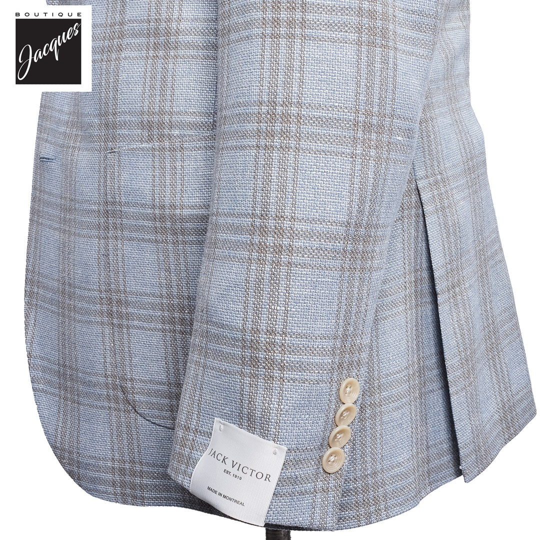 Ice Blue Glen Check Wool-Linen Knit Hampton Contemporary Fit Sport Jacket - Jack Victor