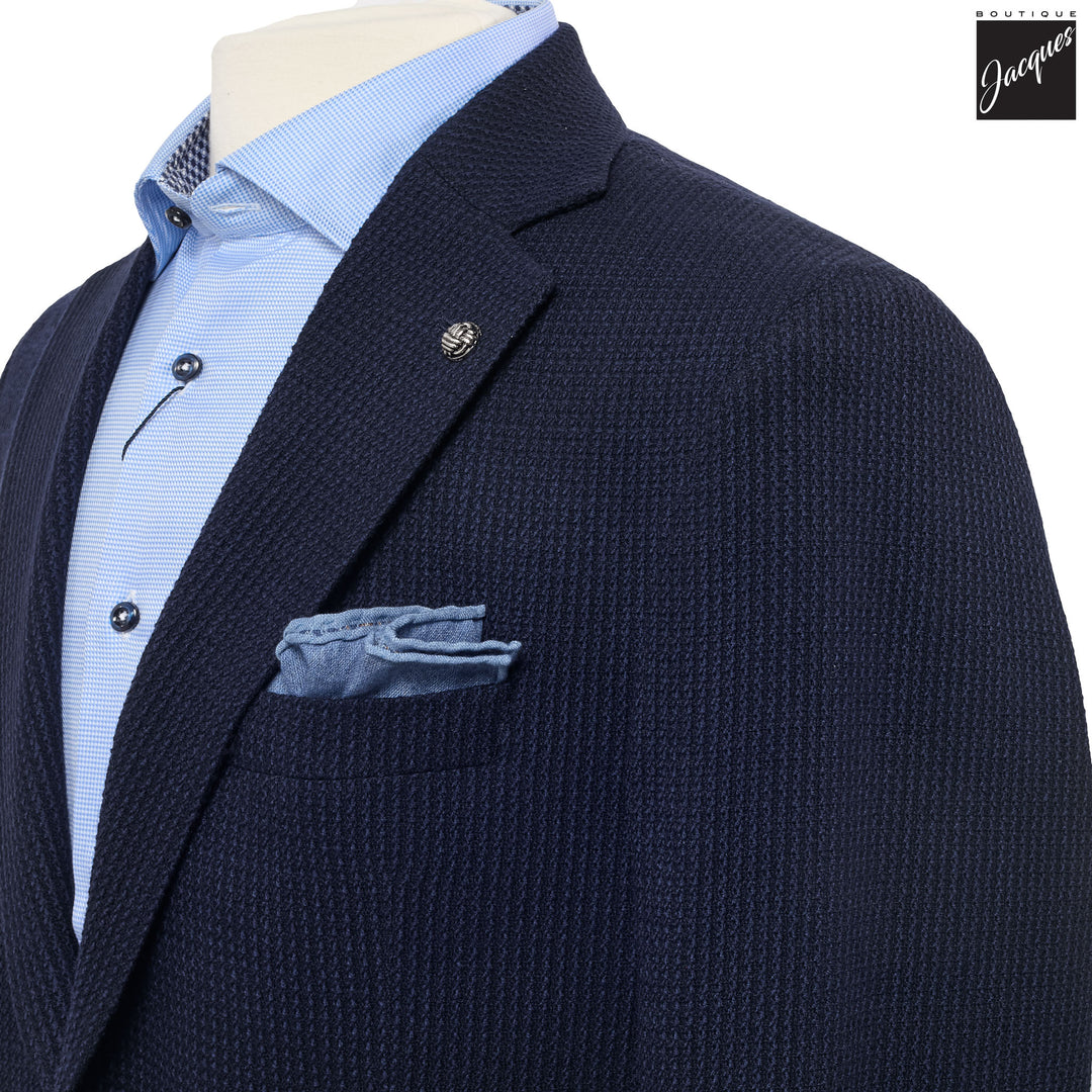 Navy Textured Wool Stretch Hampton Contemporary Fit Sport Jacket - Jack Victor