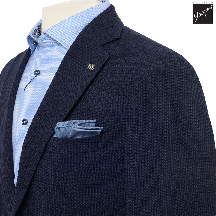Navy Textured Wool Stretch Hampton Contemporary Fit Sport Jacket - Jack Victor