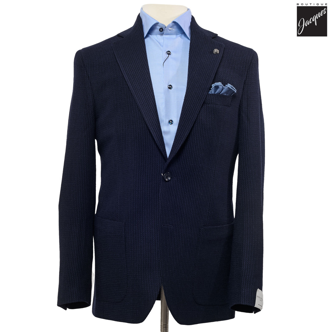Navy Textured Wool Stretch Hampton Contemporary Fit Sport Jacket - Jack Victor