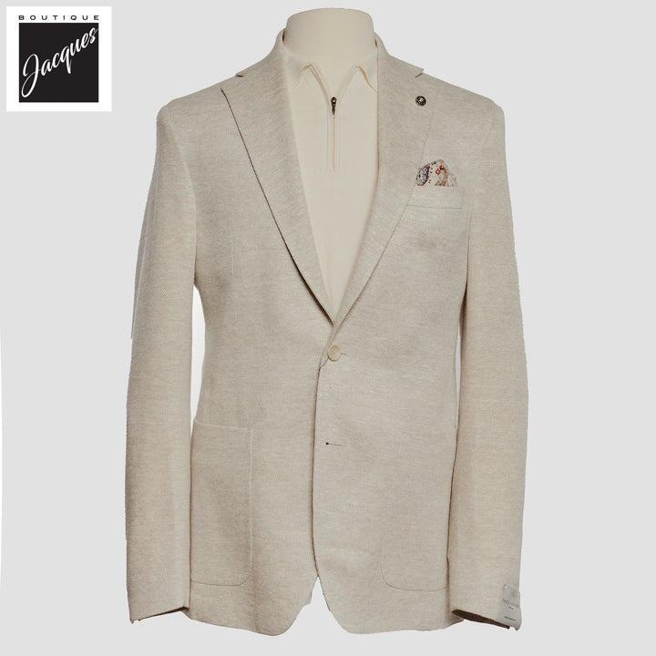 Ivory Linen-Knit Hampton Contemporary Fit Sport Jacket - Jack Victor