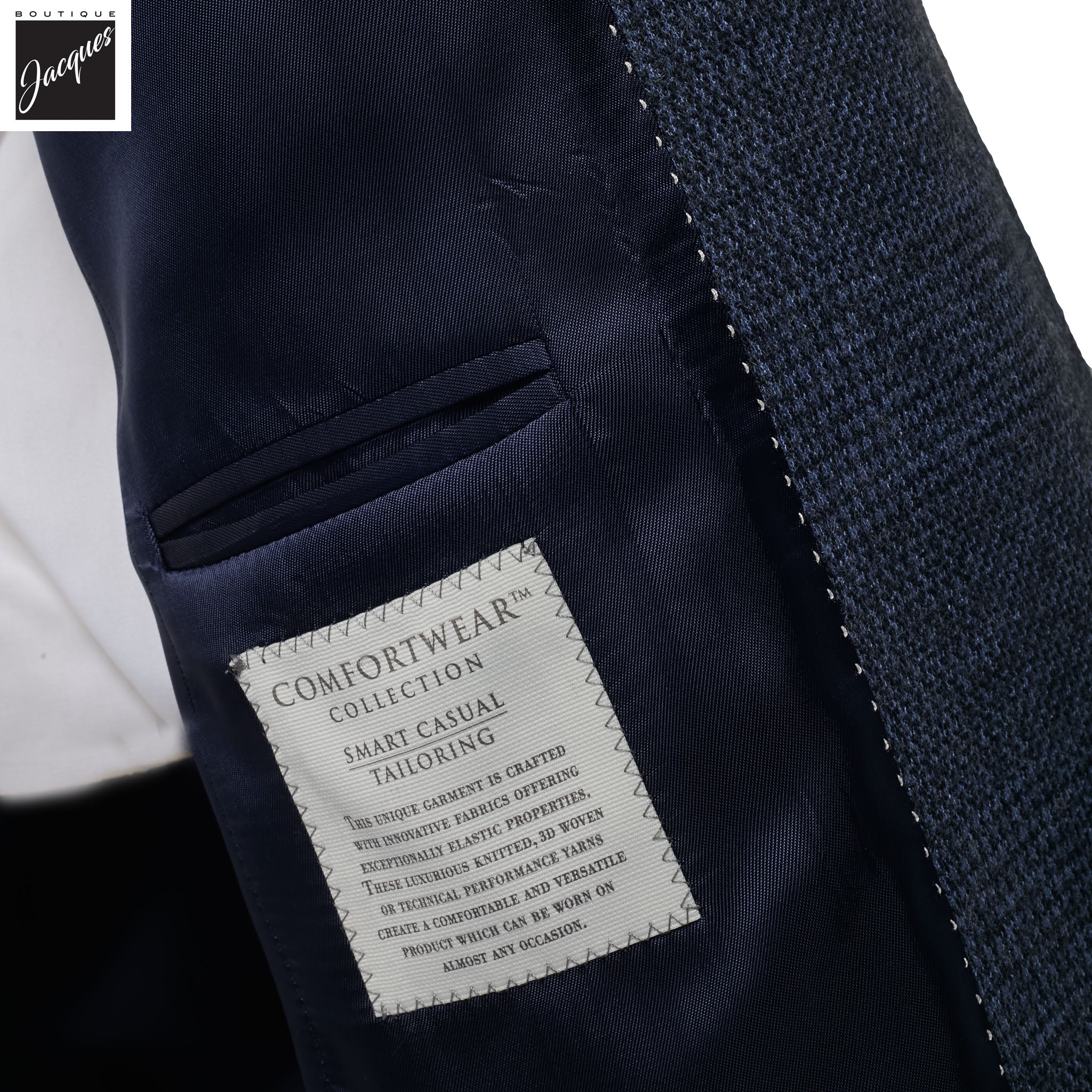 Navy Check Wool Stretch Hampton Contemporary Fit Jacket - Jack Victor