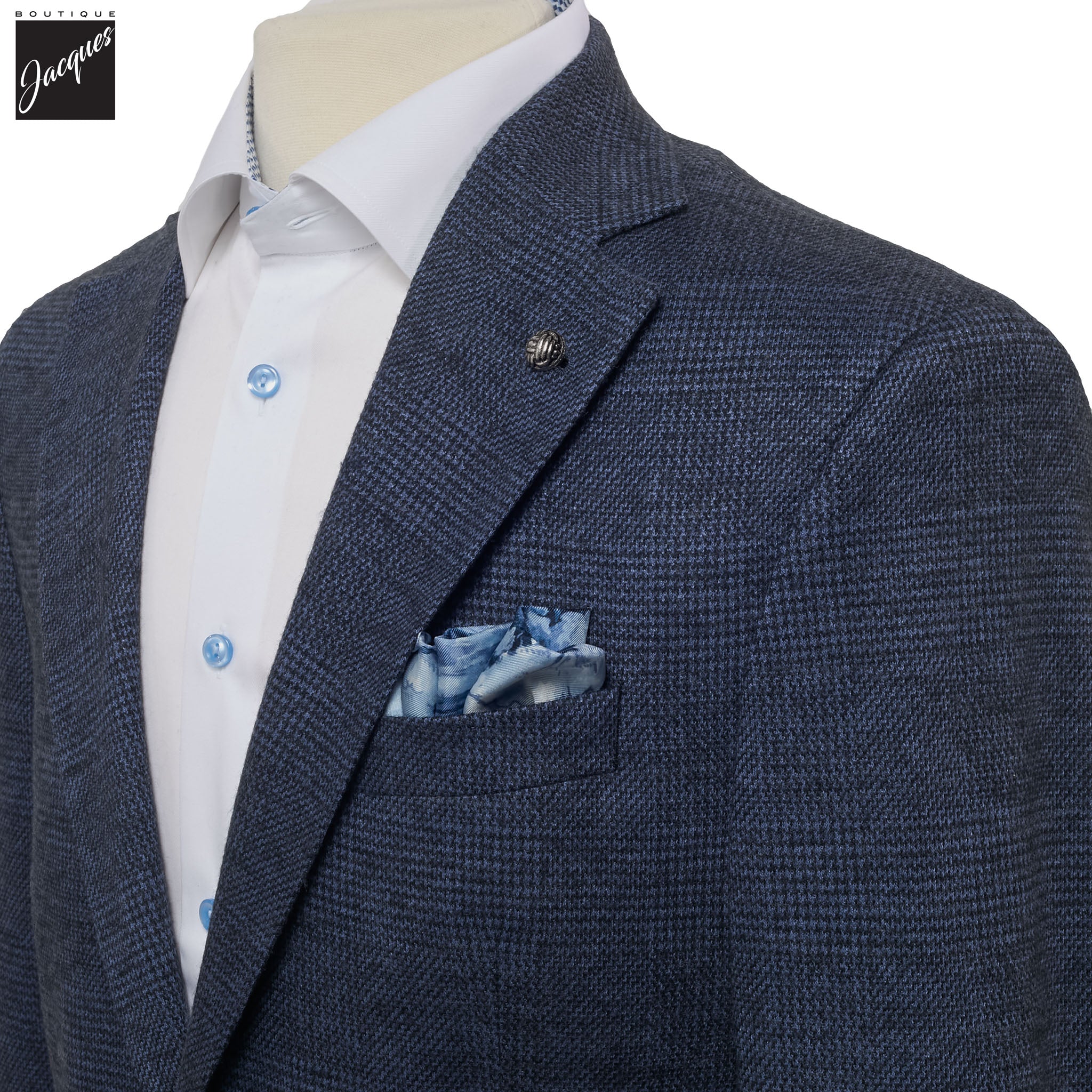 Navy Check Wool Stretch Hampton Contemporary Fit Jacket - Jack Victor