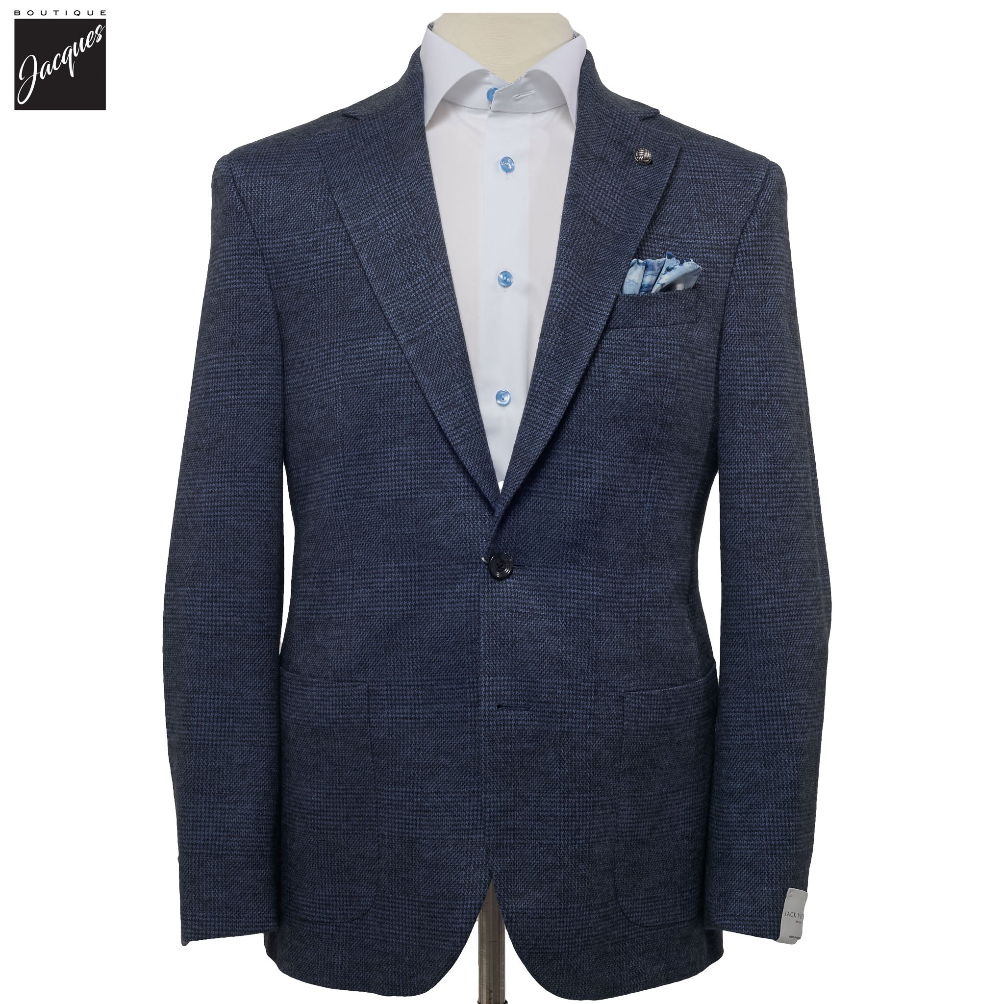 Navy Check Wool Stretch Hampton Contemporary Fit Jacket - Jack Victor