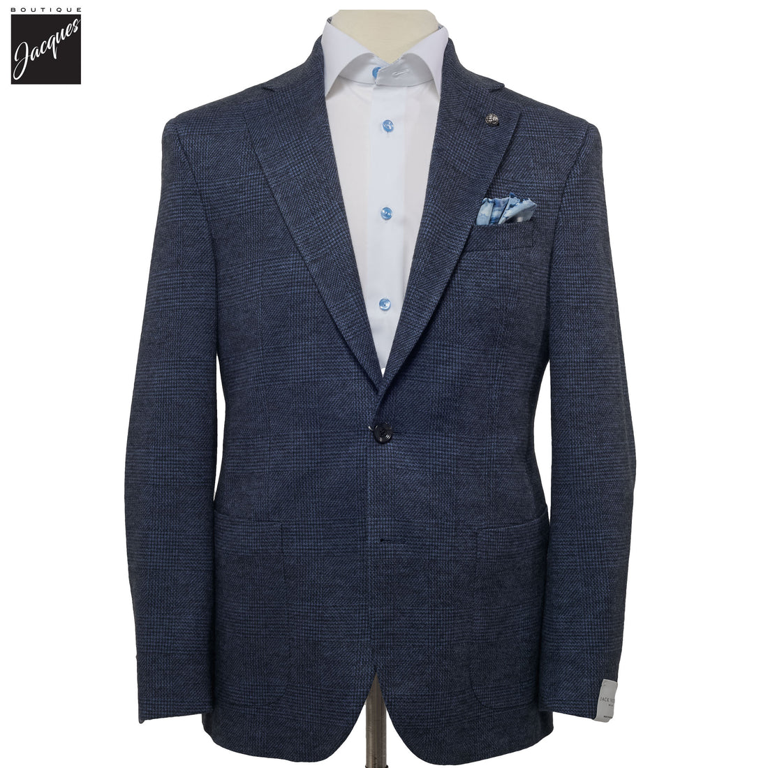 Navy Check Wool Stretch Hampton Contemporary Fit Jacket - Jack Victor