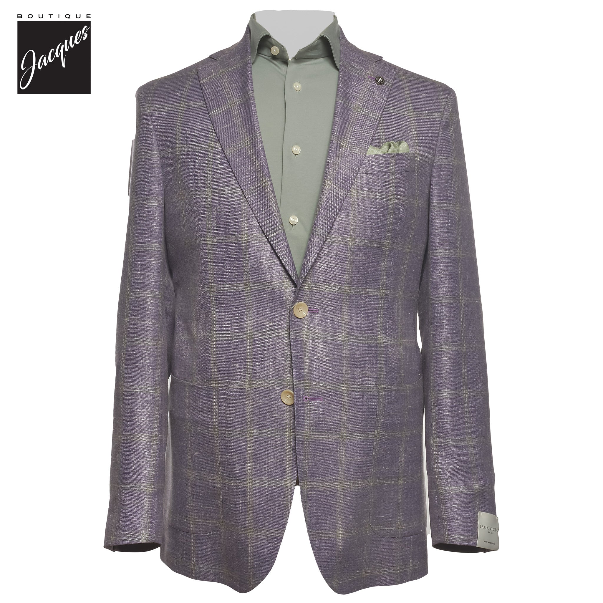 Lavender Check Hampton Wool/Silk/Linen Contemporary Fit Sport Jacket - Jack Victor