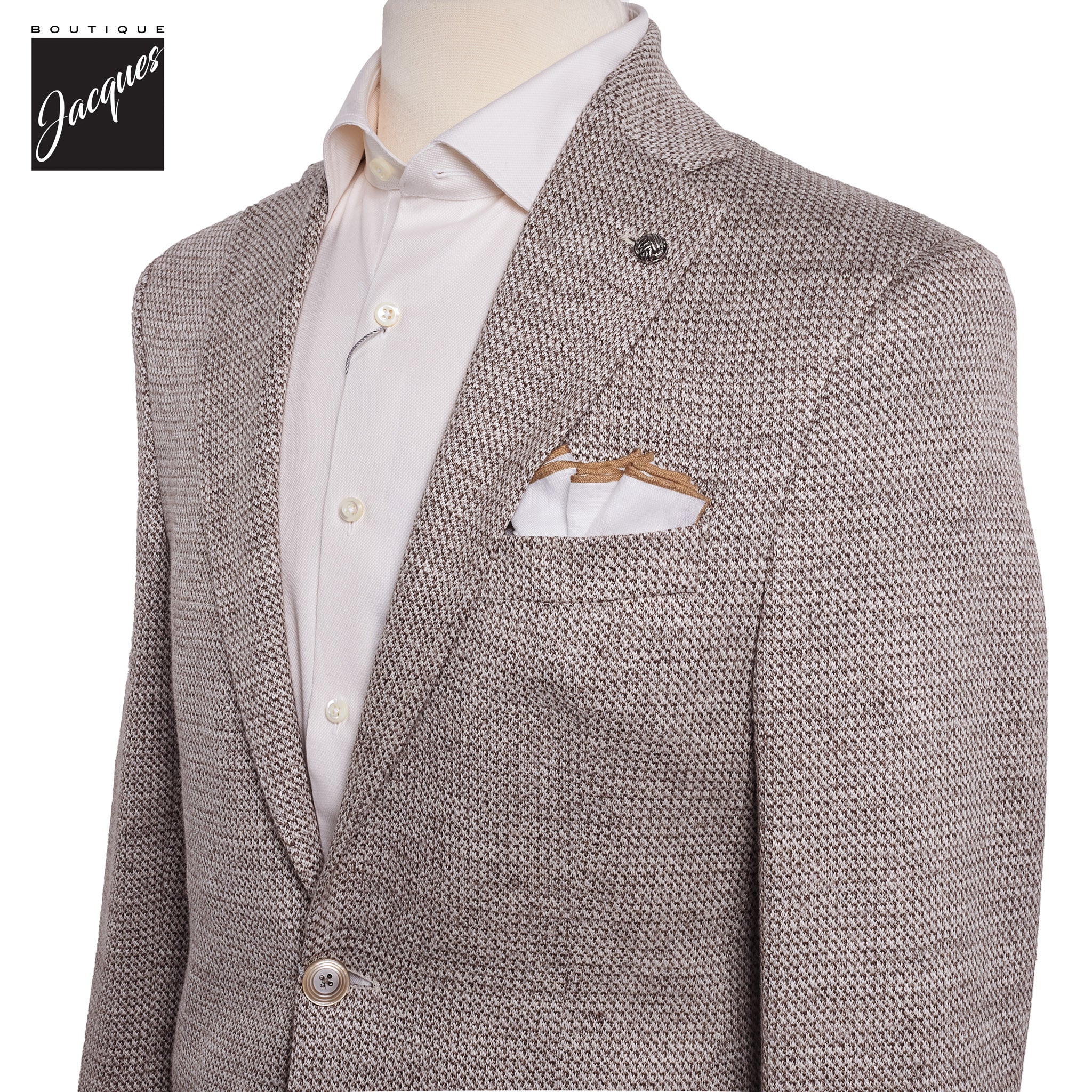 Taupe Woven Knit Linen/Wool/Silk Hampton Contemporary Fit Sport Jacket - Jack Victor