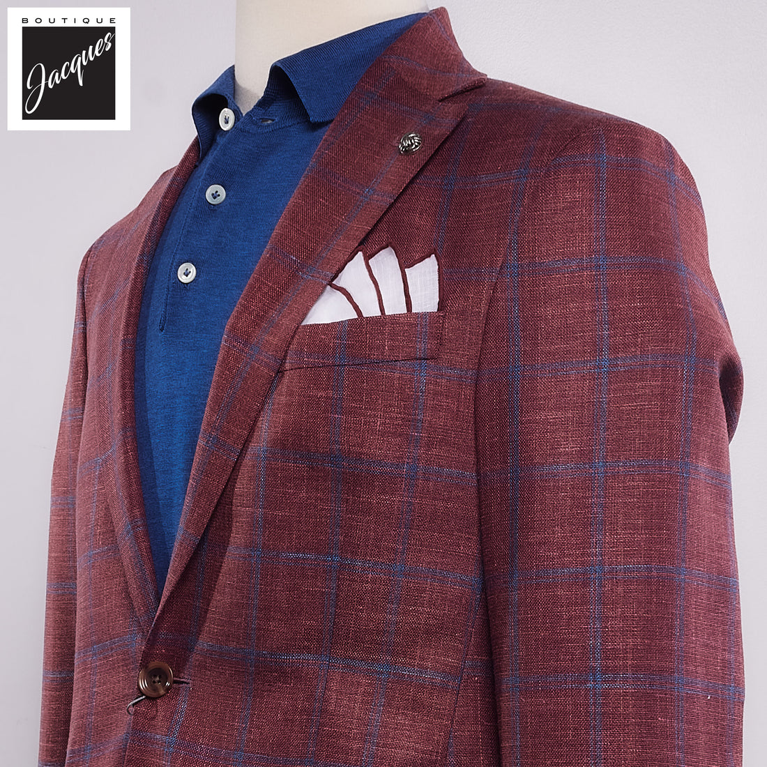 Bordeaux Windowpane Wool/Silk/Linen Knit Hampton Contemporary Fit Sport Jacket - Jack Victor