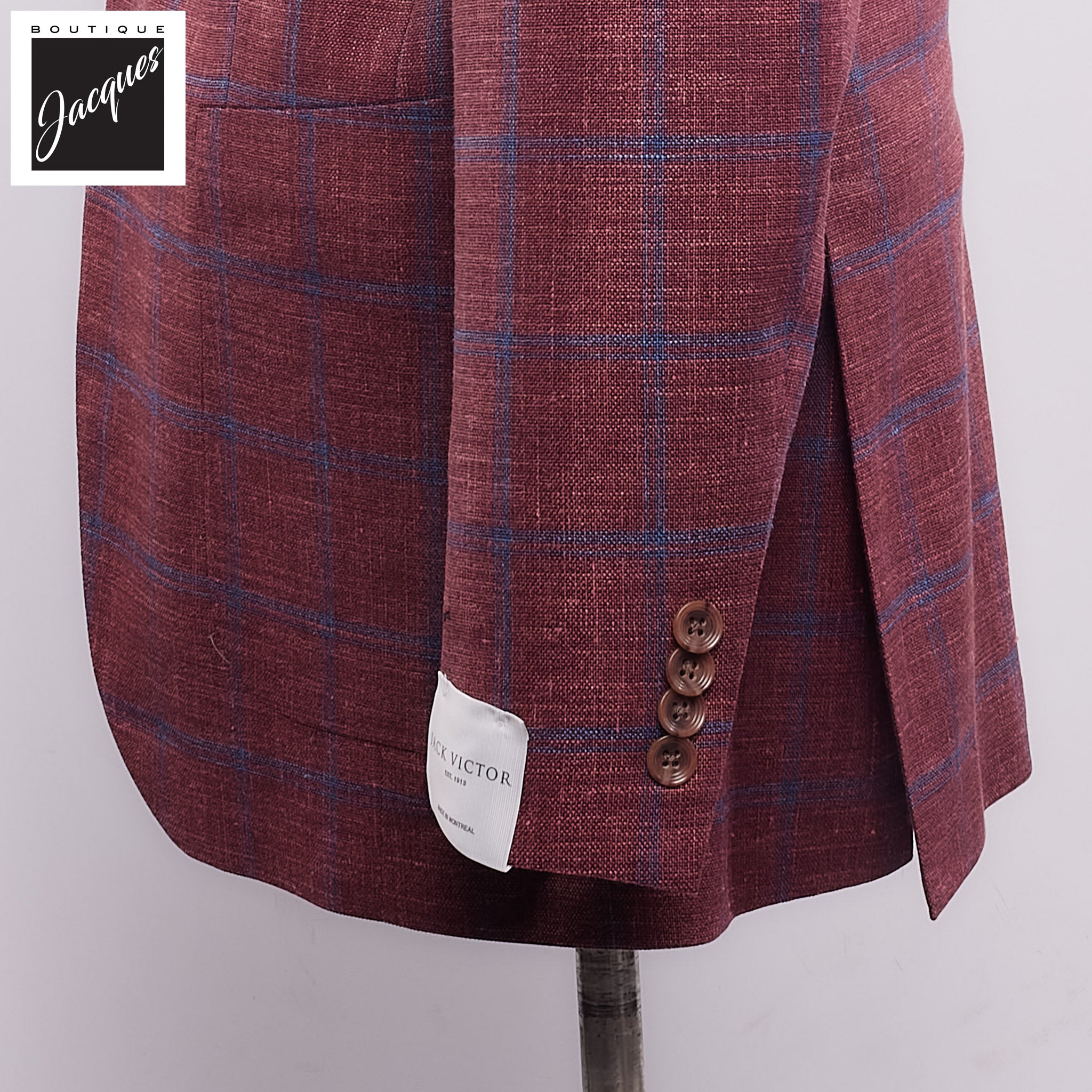 Bordeaux Windowpane Wool/Silk/Linen Knit Hampton Contemporary Fit Sport Jacket - Jack Victor