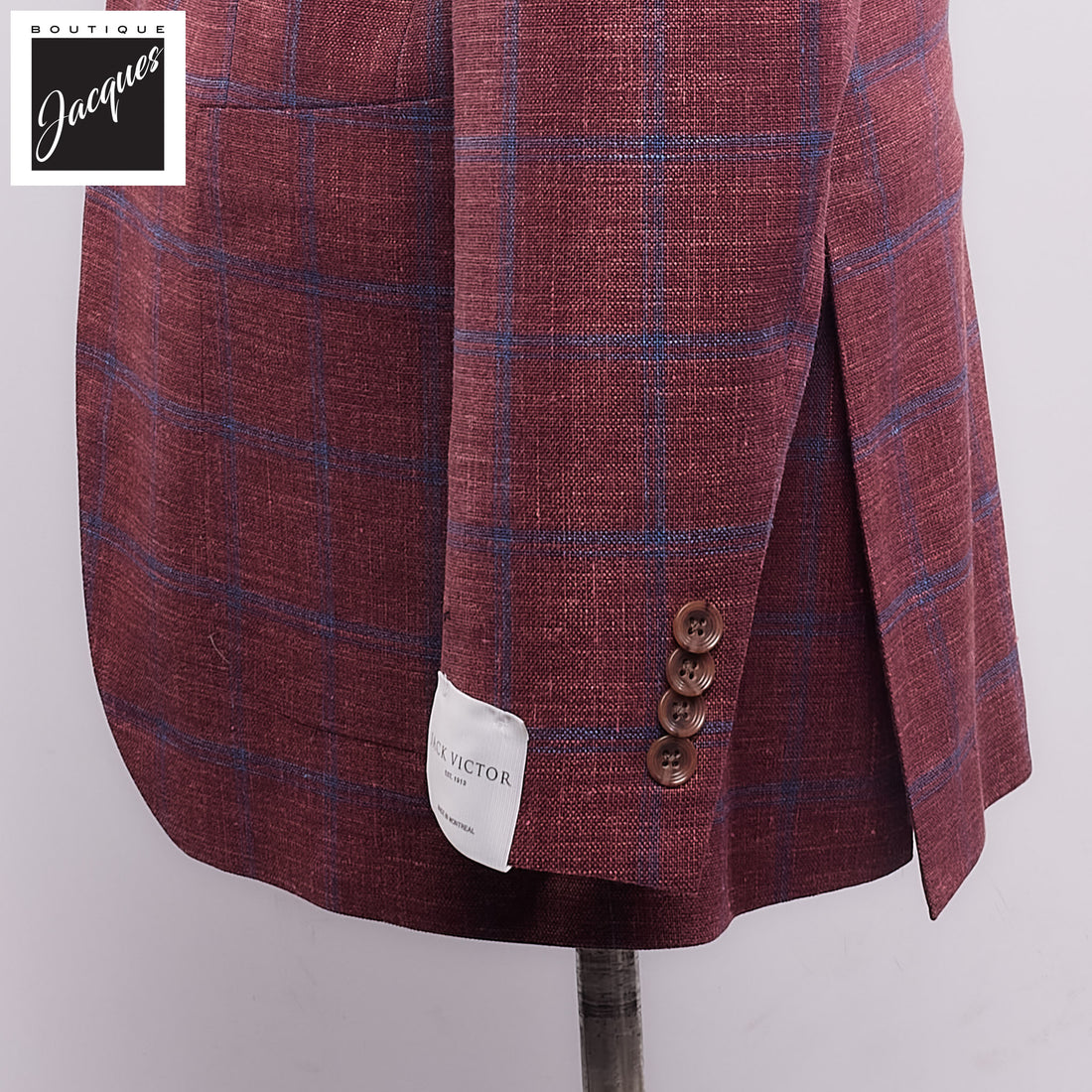 Bordeaux Windowpane Wool/Silk/Linen Knit Hampton Contemporary Fit Sport Jacket - Jack Victor