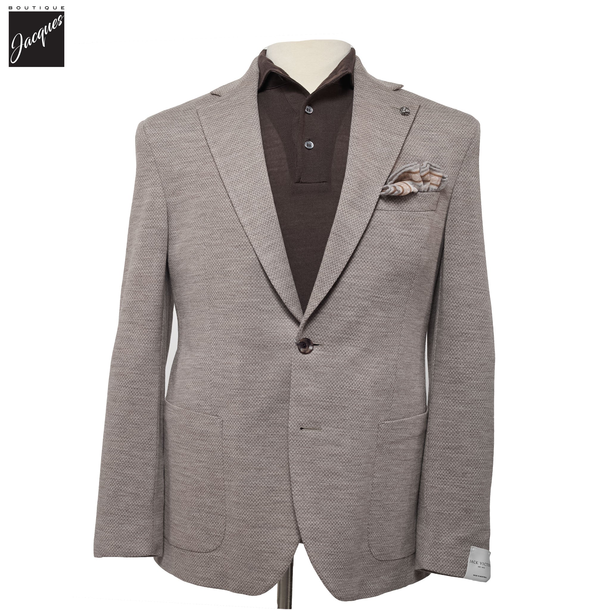 Beige Herringbone Hartford Contemporary Fit Unconstructed Sport Jacket - Jack Victor