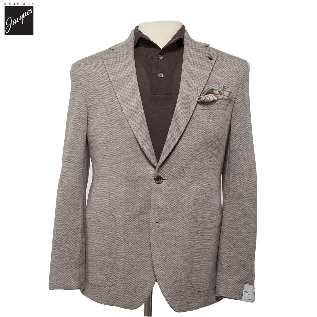 Beige Herringbone Hartford Contemporary Fit Unconstructed Sport Jacket - Jack Victor