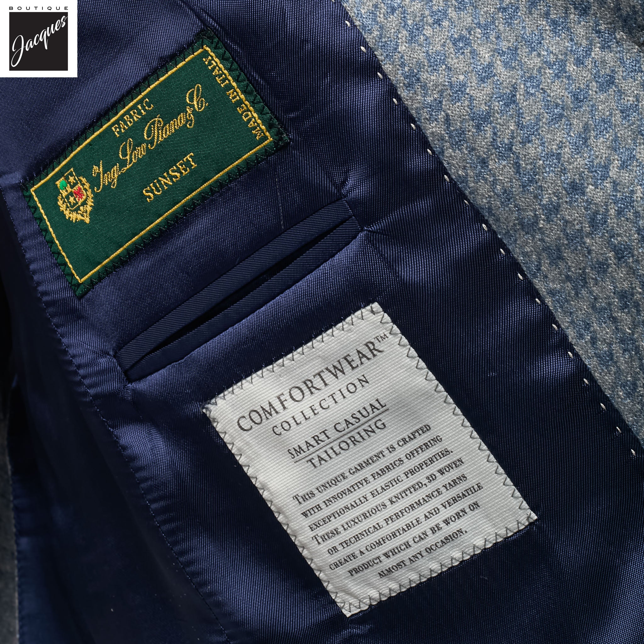 Blue Houndstooth Silk-Cashmere Hartford Contemporary Fit Unconstructed Sport Jacket - Jack Victor