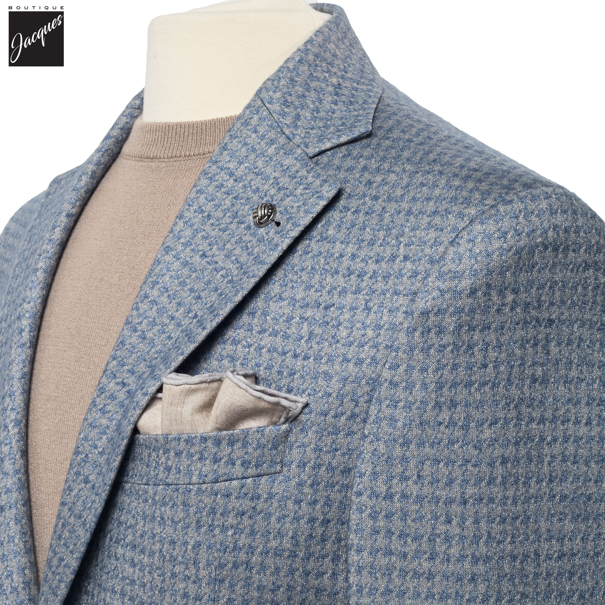 Blue Houndstooth Silk-Cashmere Hartford Contemporary Fit Unconstructed Sport Jacket - Jack Victor