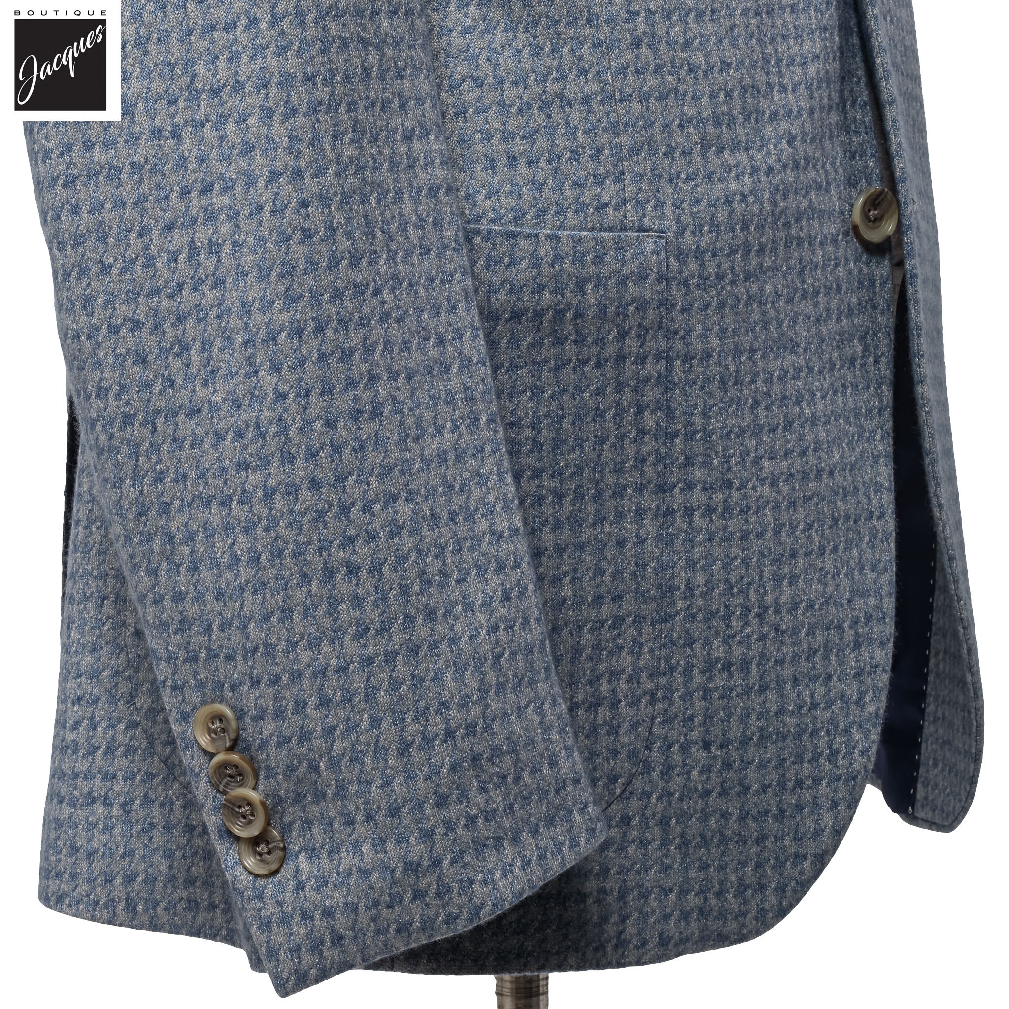 Blue Houndstooth Silk-Cashmere Hartford Contemporary Fit Unconstructed Sport Jacket - Jack Victor