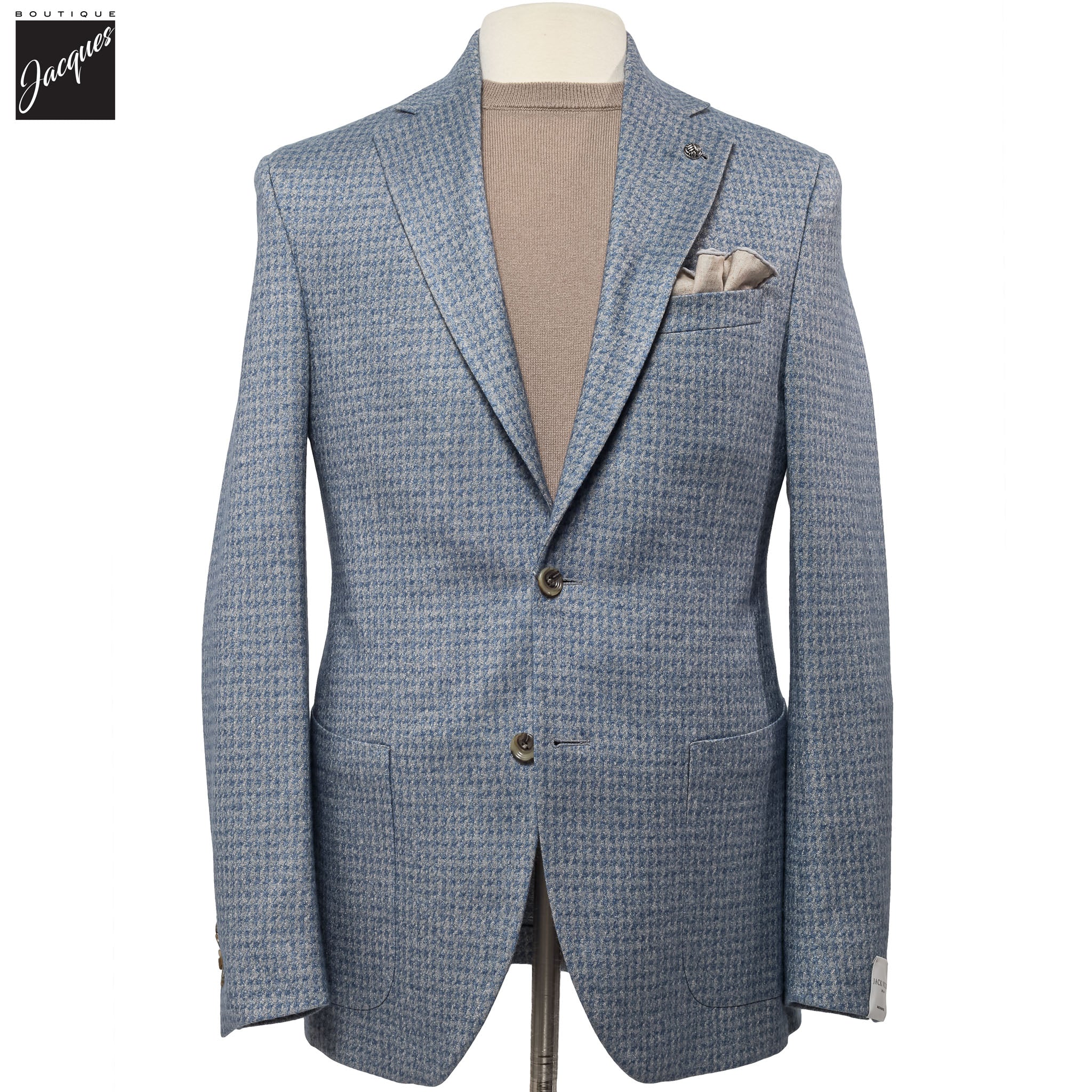 Blue Houndstooth Silk-Cashmere Hartford Contemporary Fit Unconstructed Sport Jacket - Jack Victor