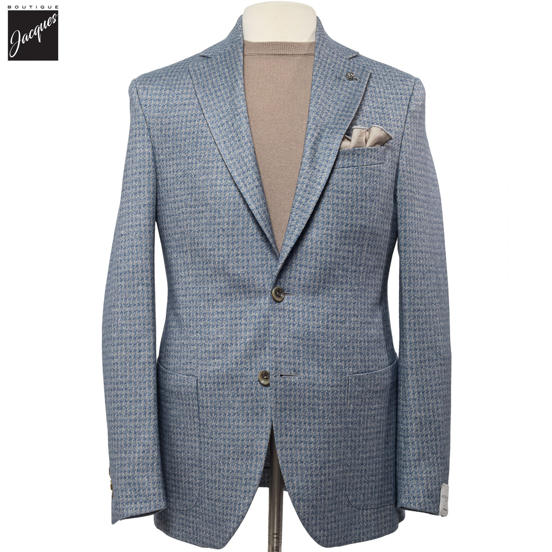 Blue Houndstooth Silk-Cashmere Hartford Contemporary Fit Unconstructed Sport Jacket - Jack Victor