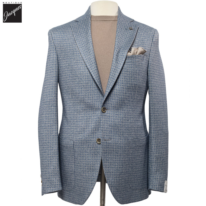 Blue Houndstooth Silk-Cashmere Hartford Contemporary Fit Unconstructed Sport Jacket - Jack Victor