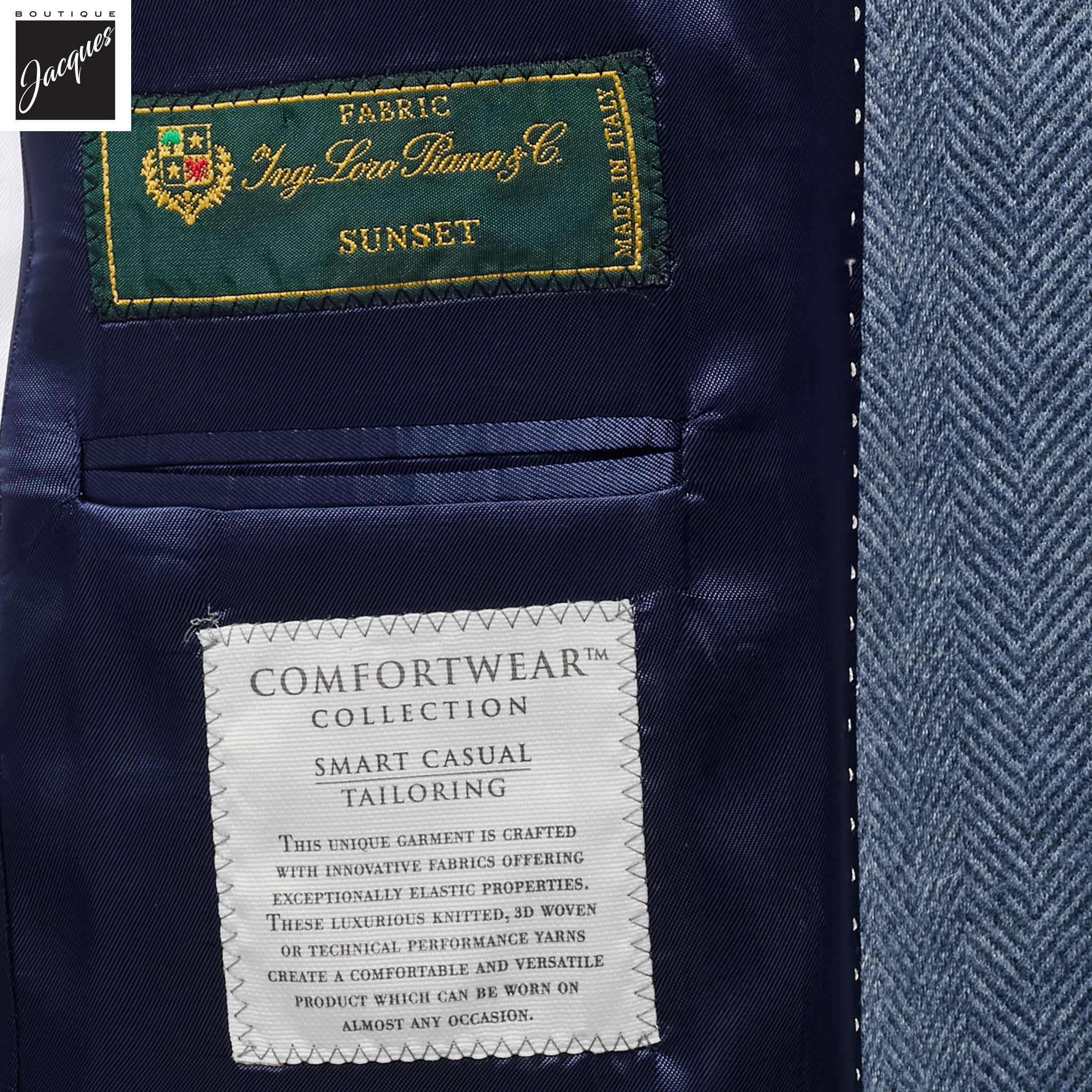 Blue Herringbone Cashmere-Silk Hartford Contemporary Fit Soft Sport Jacket - Jack Victor