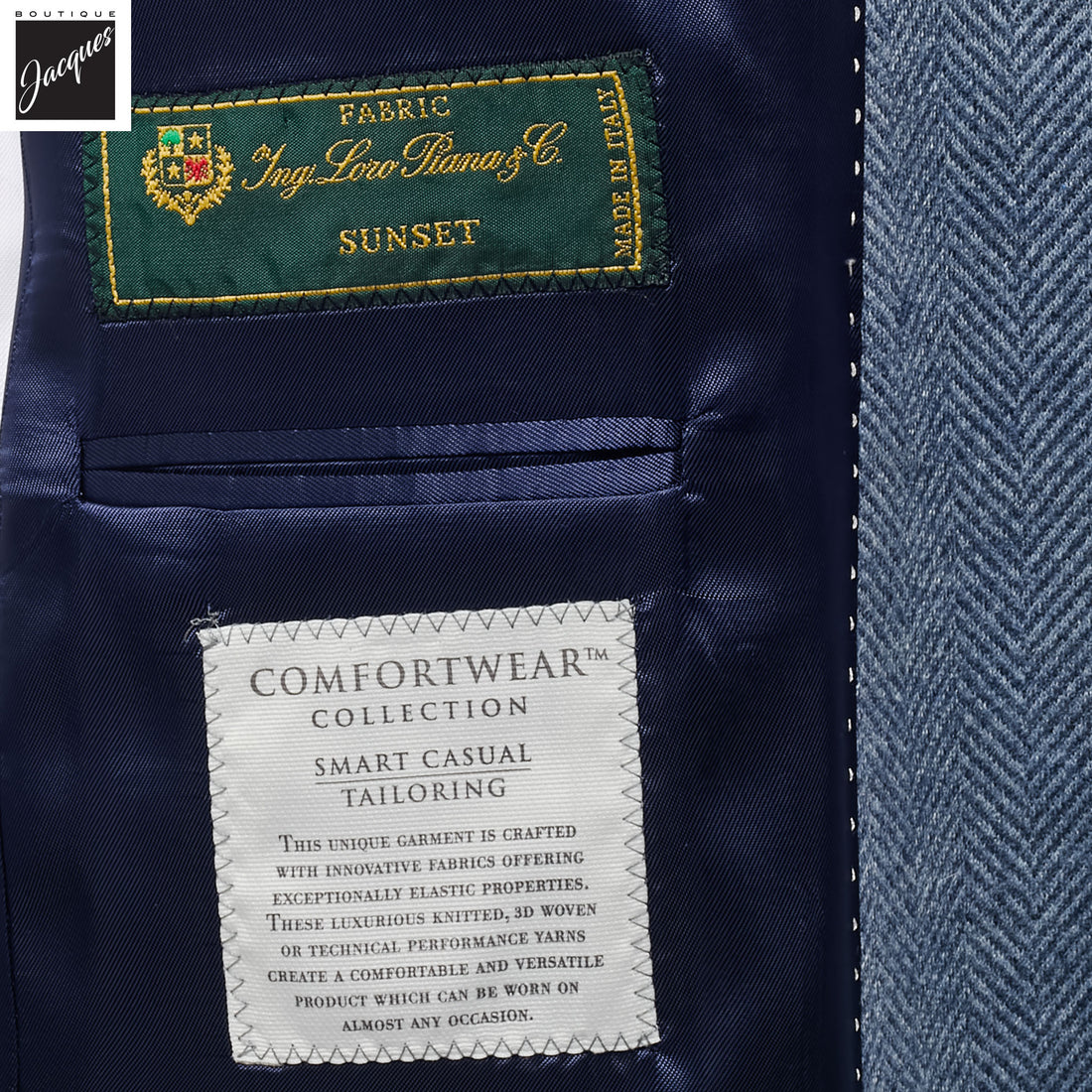 Blue Herringbone Cashmere-Silk Hartford Contemporary Fit Soft Sport Jacket - Jack Victor