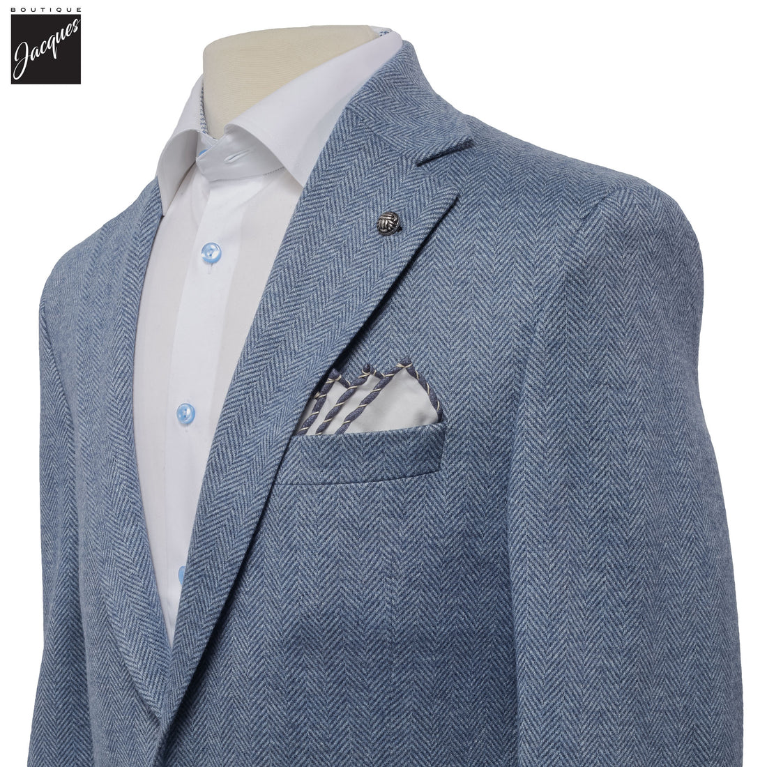 Blue Herringbone Cashmere-Silk Hartford Contemporary Fit Soft Sport Jacket - Jack Victor