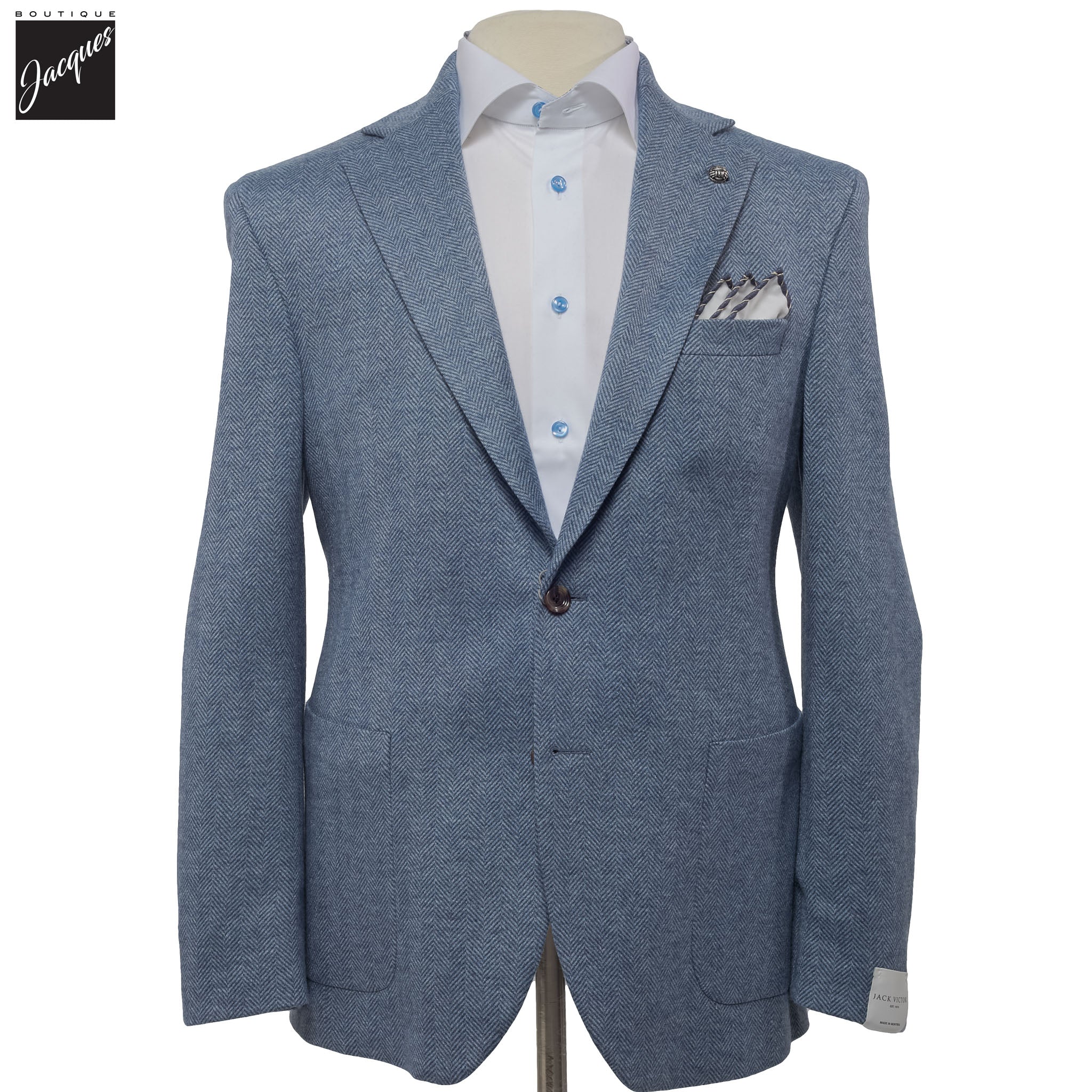 Blue Herringbone Cashmere-Silk Hartford Contemporary Fit Soft Sport Jacket - Jack Victor