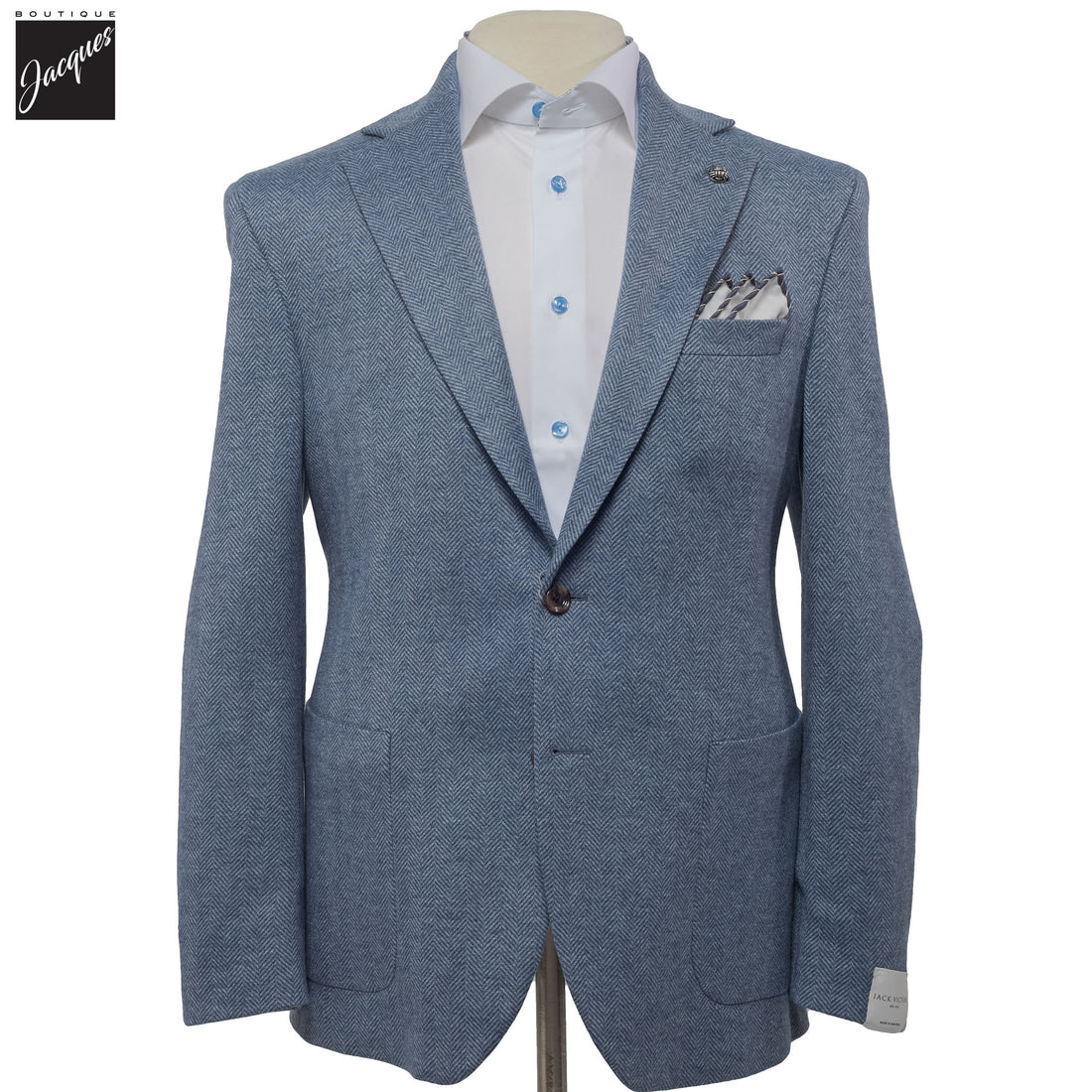 Blue Herringbone Cashmere-Silk Hartford Contemporary Fit Soft Sport Jacket - Jack Victor