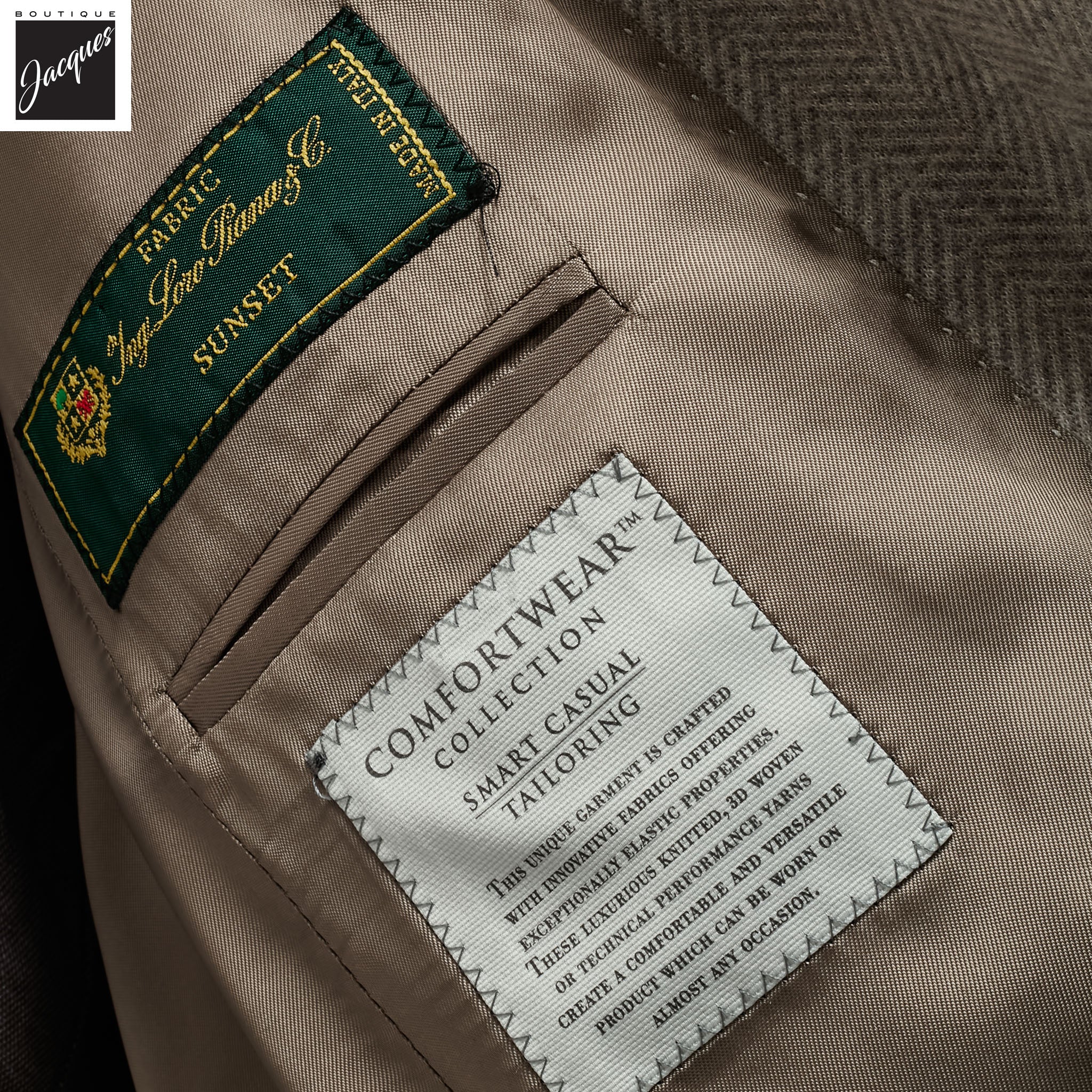 Beige Herringbone Cashmere Silk Hartford Contemporary Fit Unconstructed Sport Jacket - Jack Victor